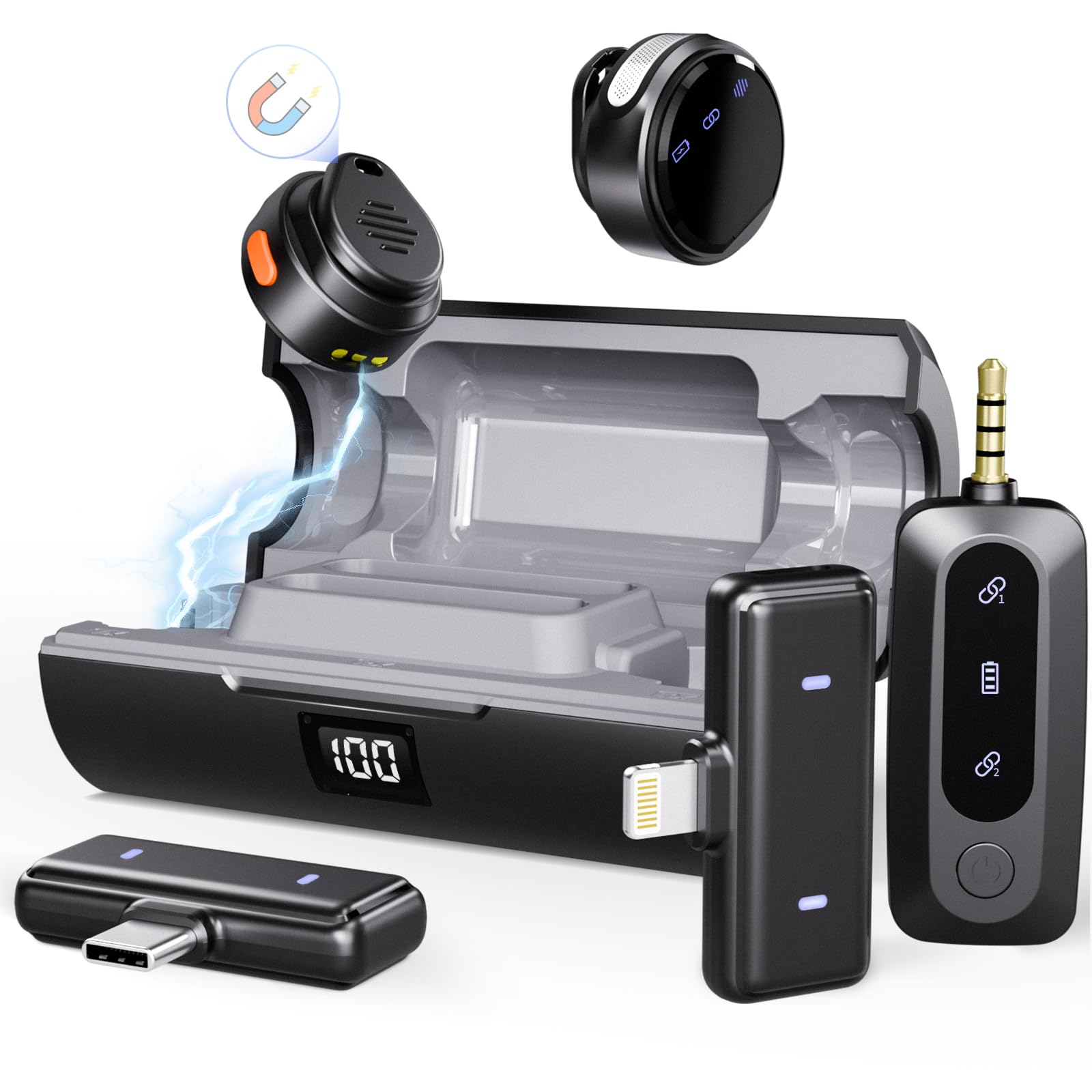 Moman Microfono Lavalier Wireless per iPhone/Android/Fotocamera