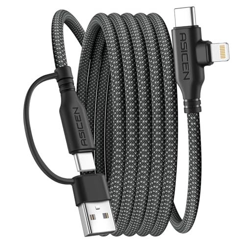 Cavo di ricarica rapida 4 in 1 da 100 W [6 FT], USB A/C a cavo Lightning, 90 gradi, in nylon intrecciato per iPhone 17 16 15 Serie/iPad Pro/MacBook/Samsung Galaxy/Google Pixel 9