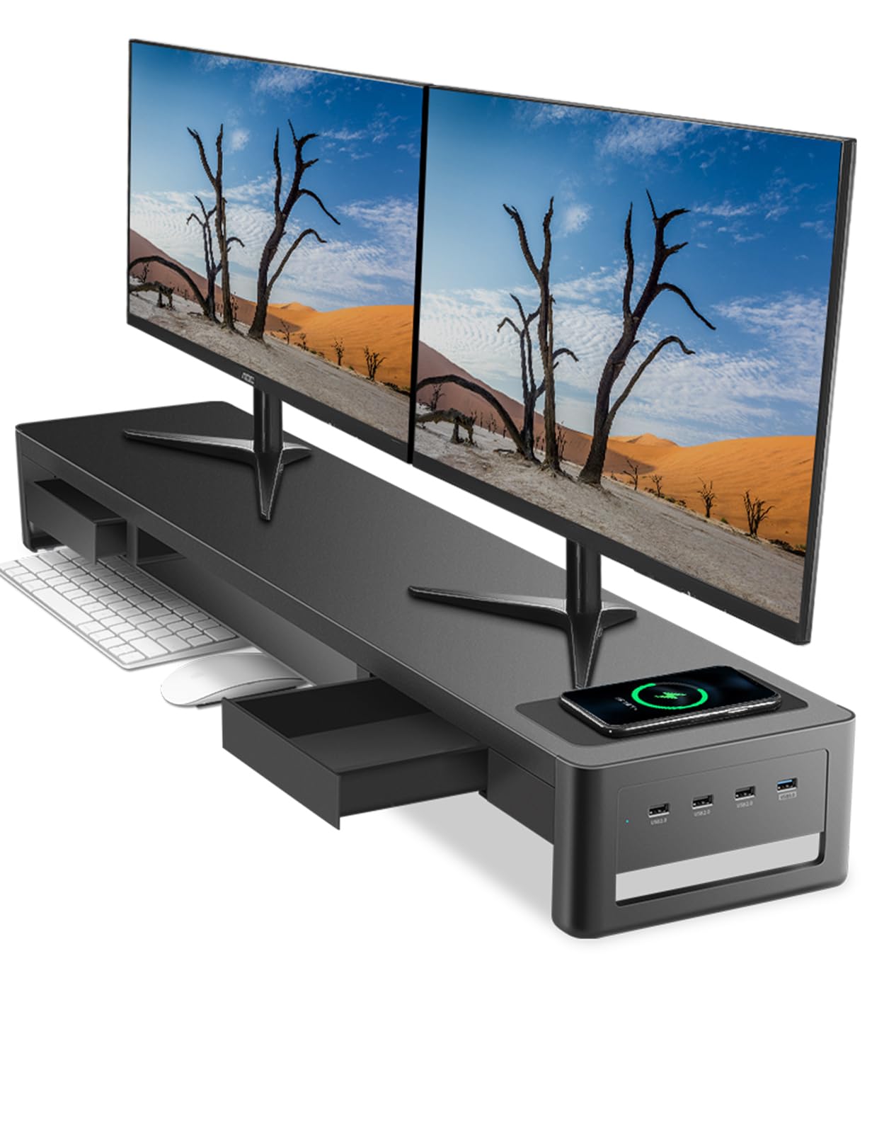 Meatanty Supporto Doppio Monitor 3 in 1 con Ricarica Wireless