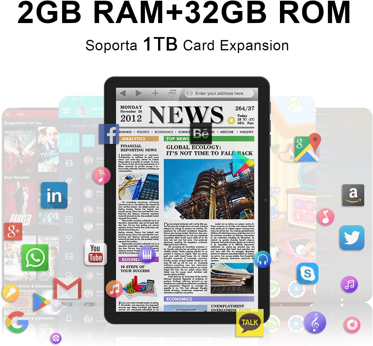 Tablet 10 Pollici Android, 2GB RAM+32GB ROM, Grigio - immagine 2