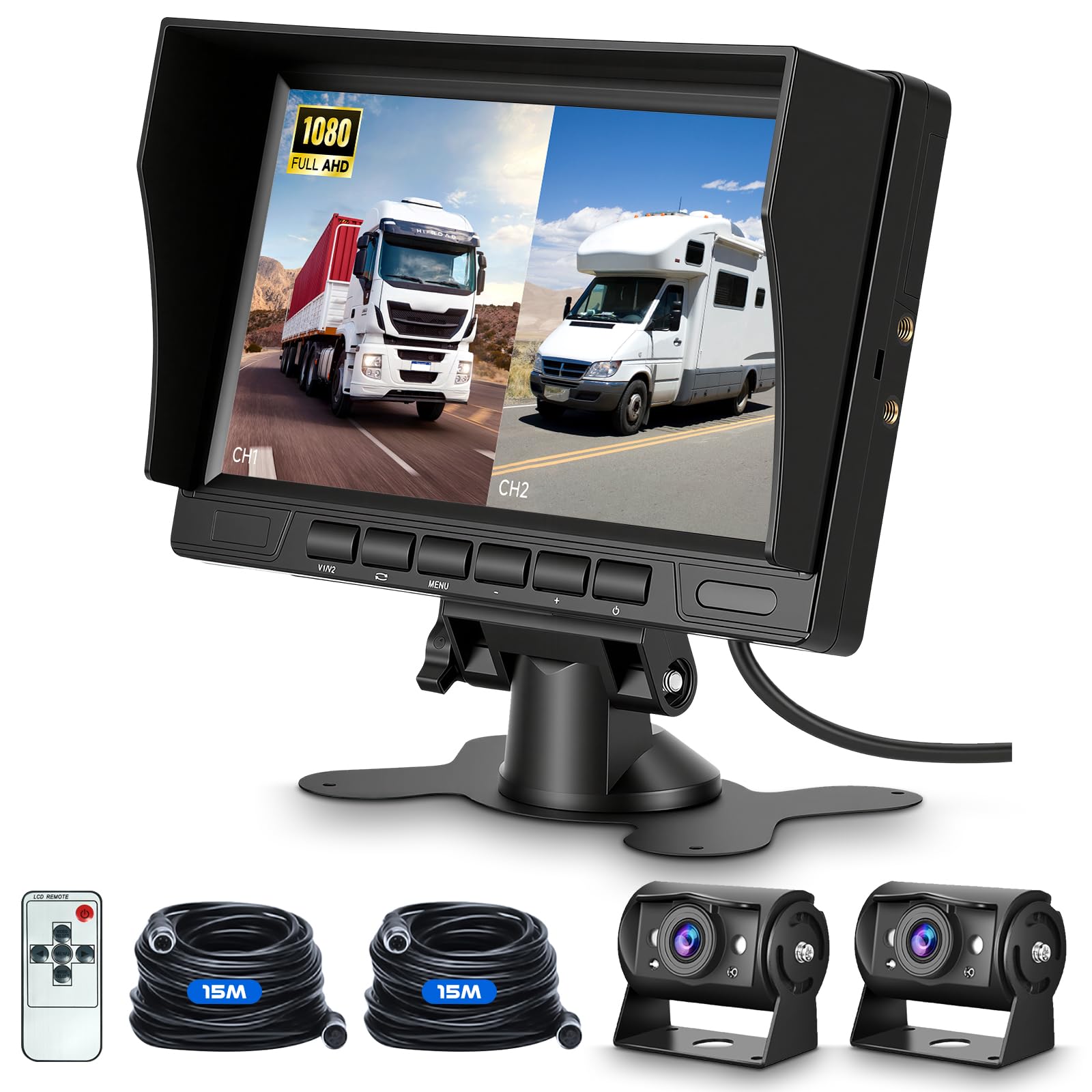 Hodozzy Kit 2 Telecamere Retromarcia 1080P con Monitor 7''