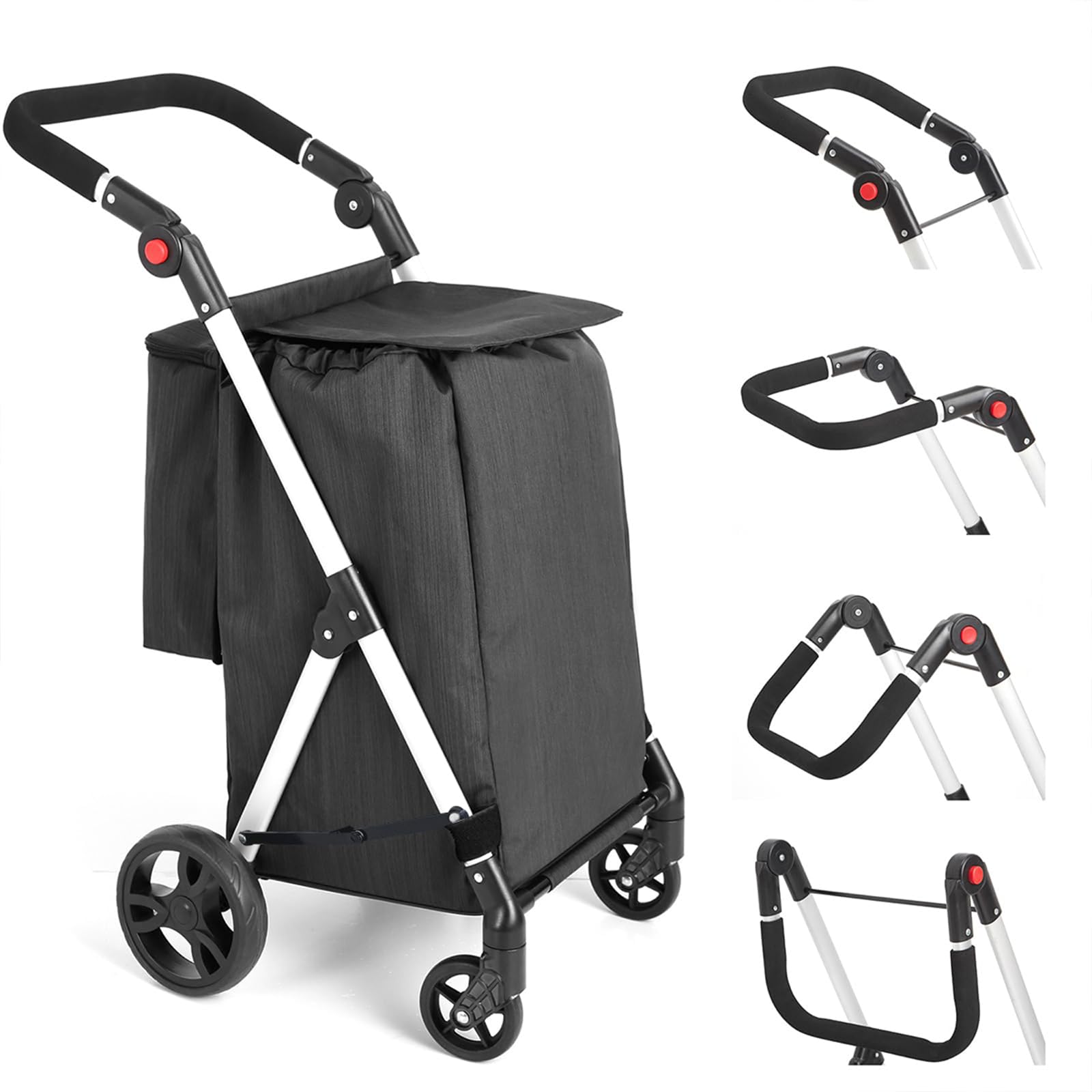 Leuya Abc Carrello della Spesa 4 Ruote 46L, Nero