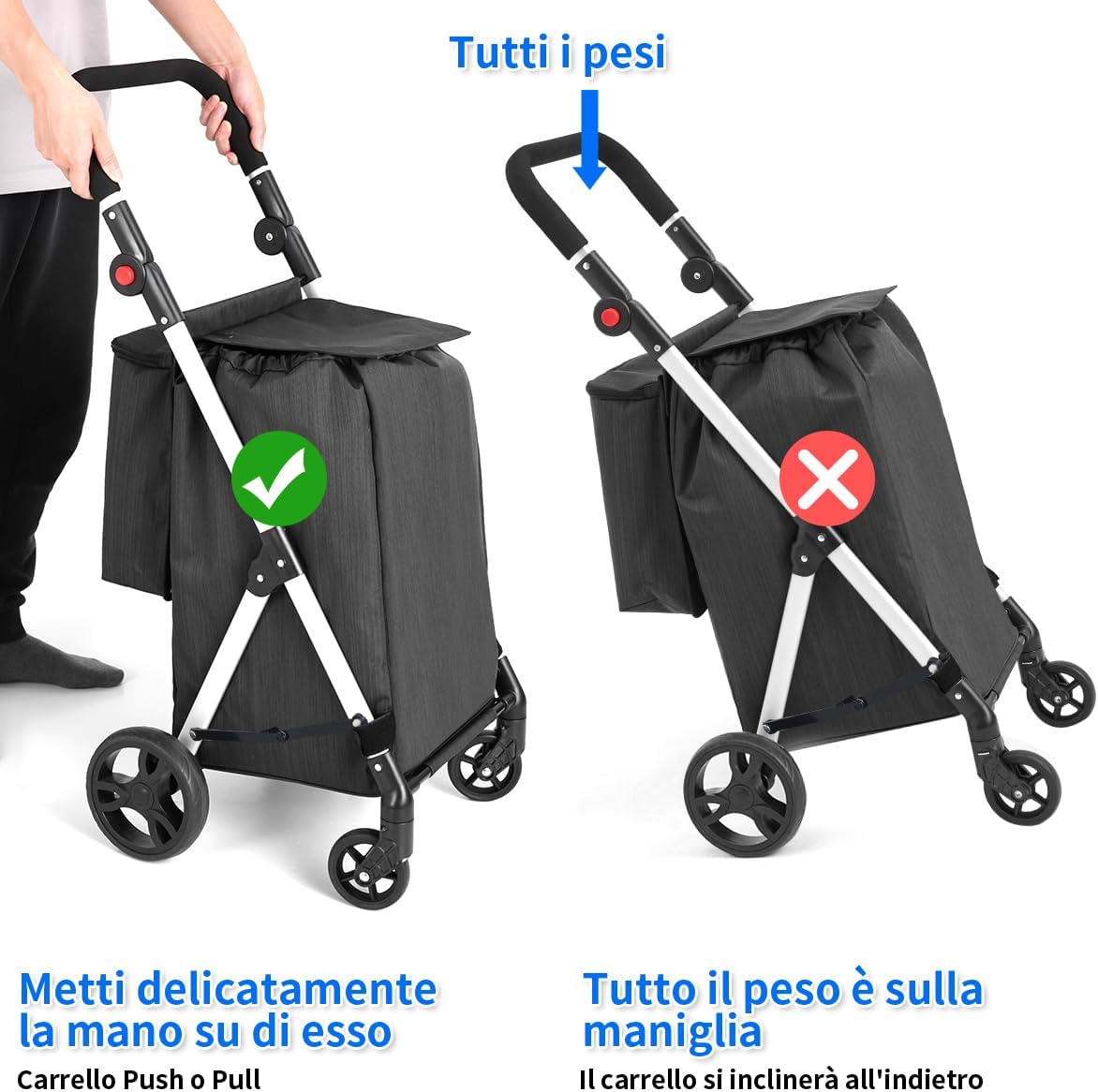 Leuya Abc Carrello della Spesa 4 Ruote 46L, Nero - immagine 3