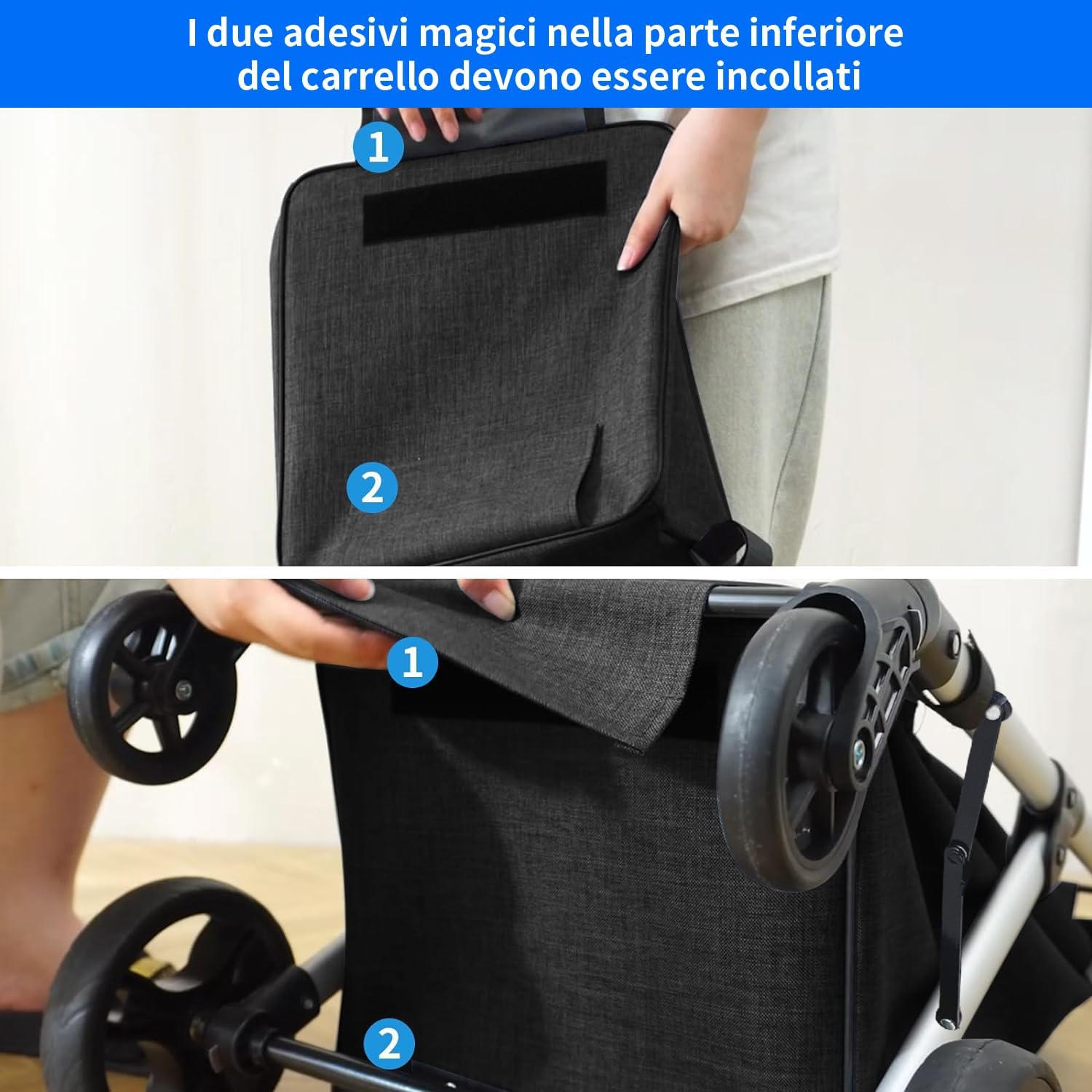 Leuya Abc Carrello della Spesa 4 Ruote 46L, Nero - immagine 8