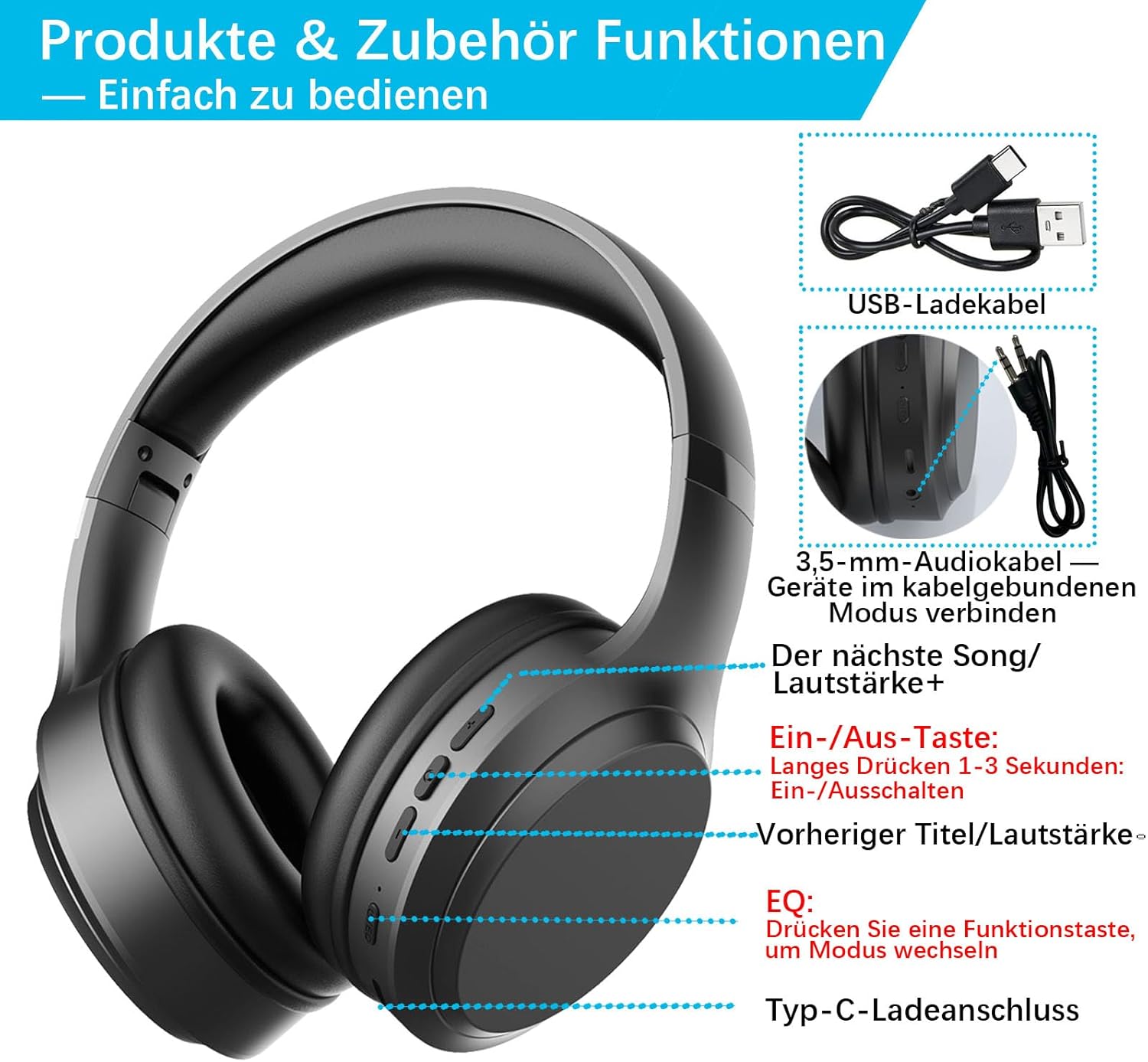 Elzle Cuffie Bluetooth Over-Ear 82h - immagine 2