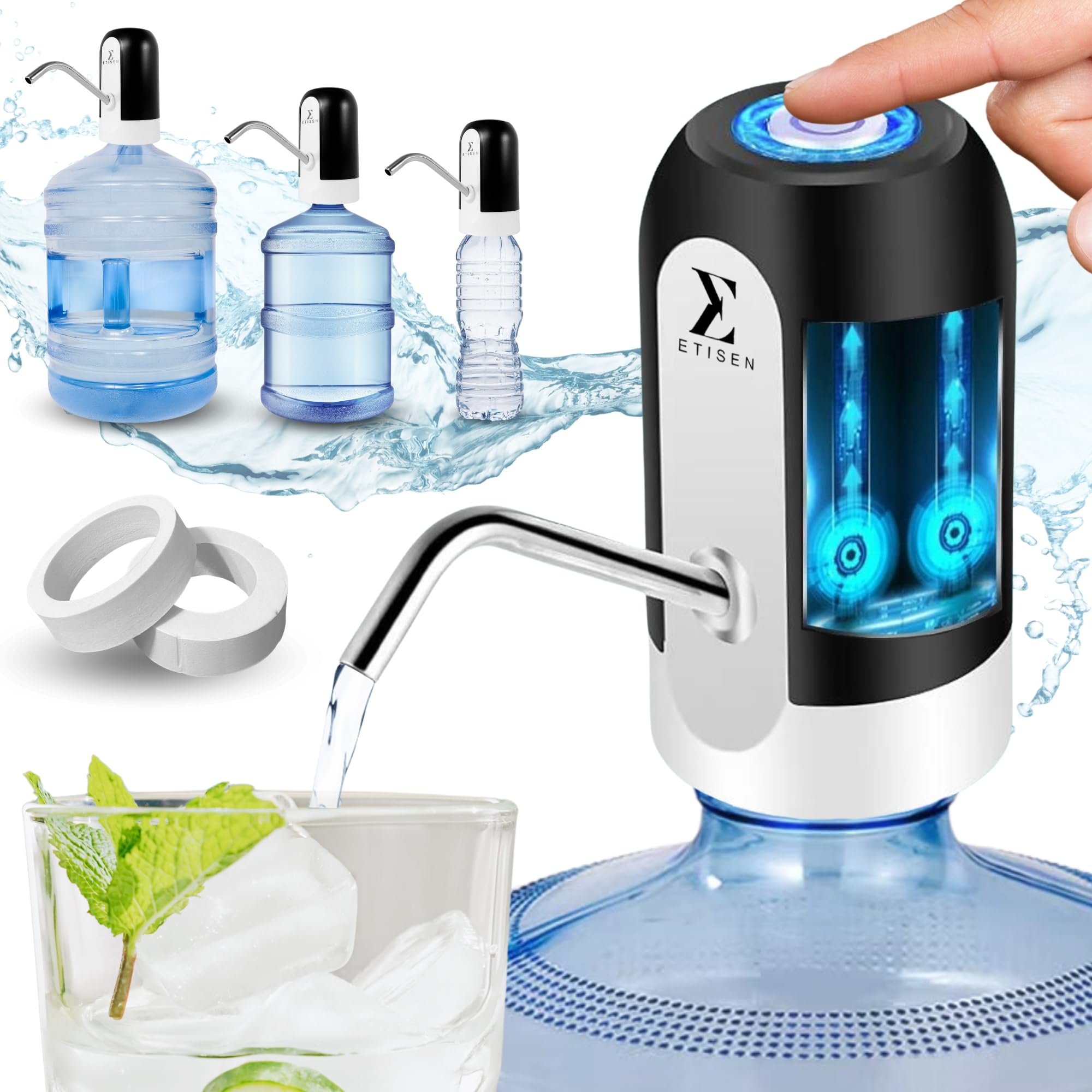 Etisen Dispenser Acqua Elettrico con 2 Adattatori