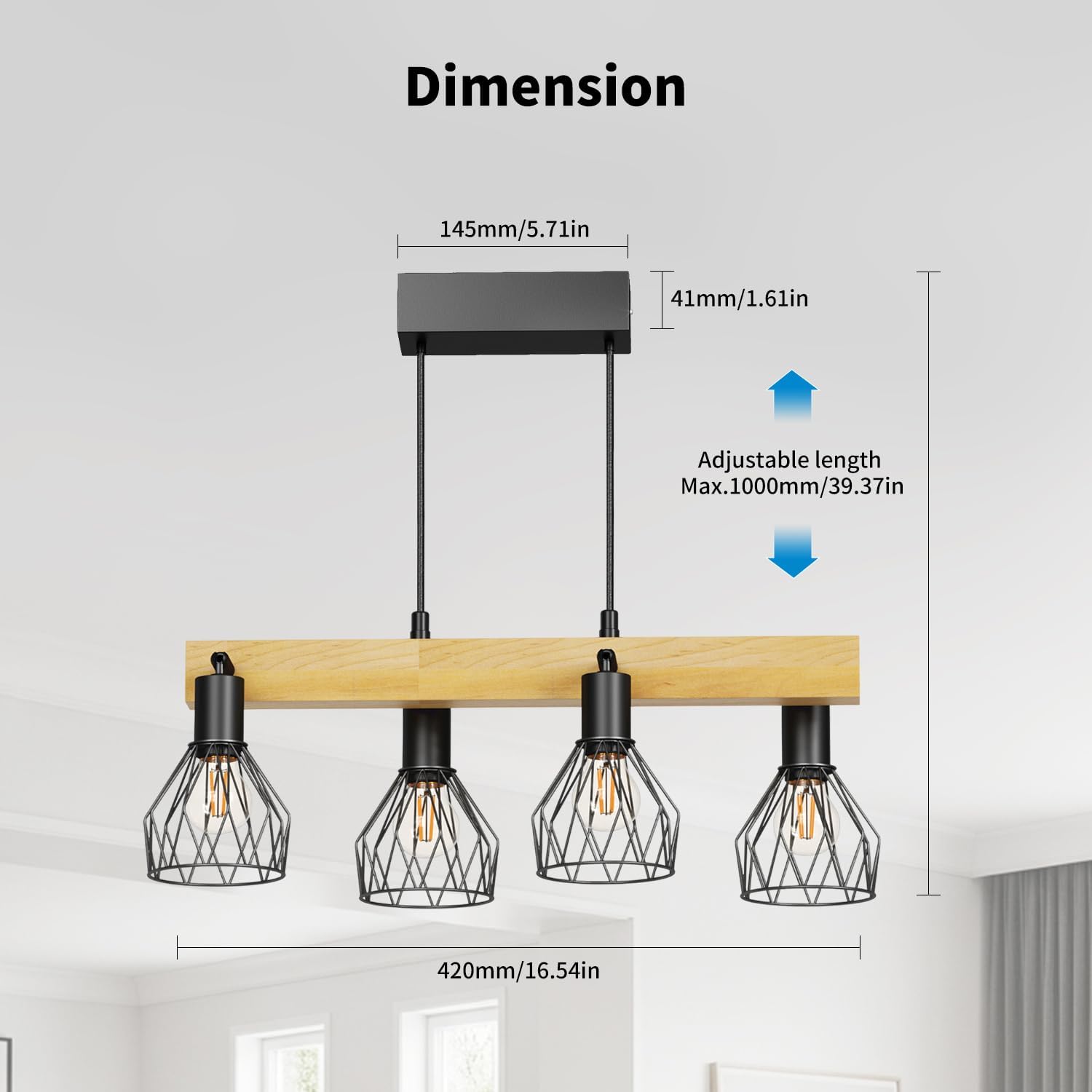 Lvwit Lampadario da Cucina Nero Vintage 4 Luci - immagine 4