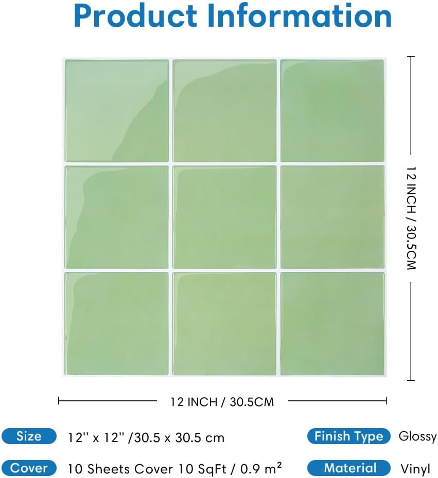 Piastrelle Adesive Cucina Bagno Verdi 10 Pezzi 30,5x30,5cm - immagine 5