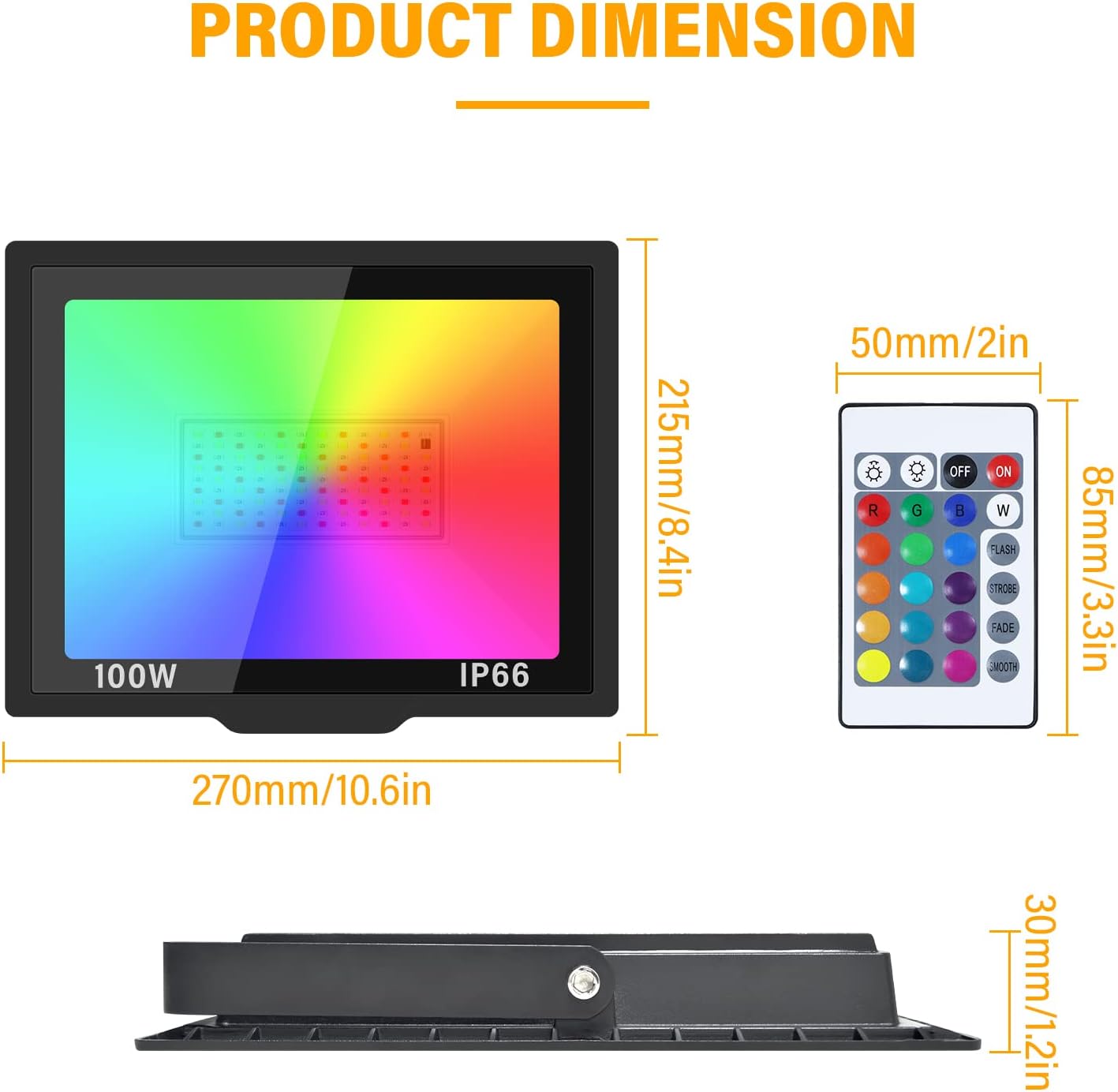 RIGIDON Faretto LED RGB 100W con Telecomando (2 pezzi) - immagine 2