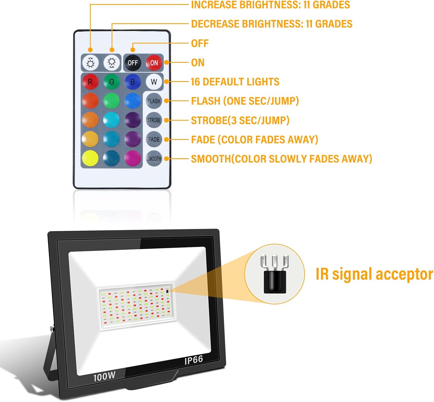 RIGIDON Faretto LED RGB 100W con Telecomando (2 pezzi) - immagine 3