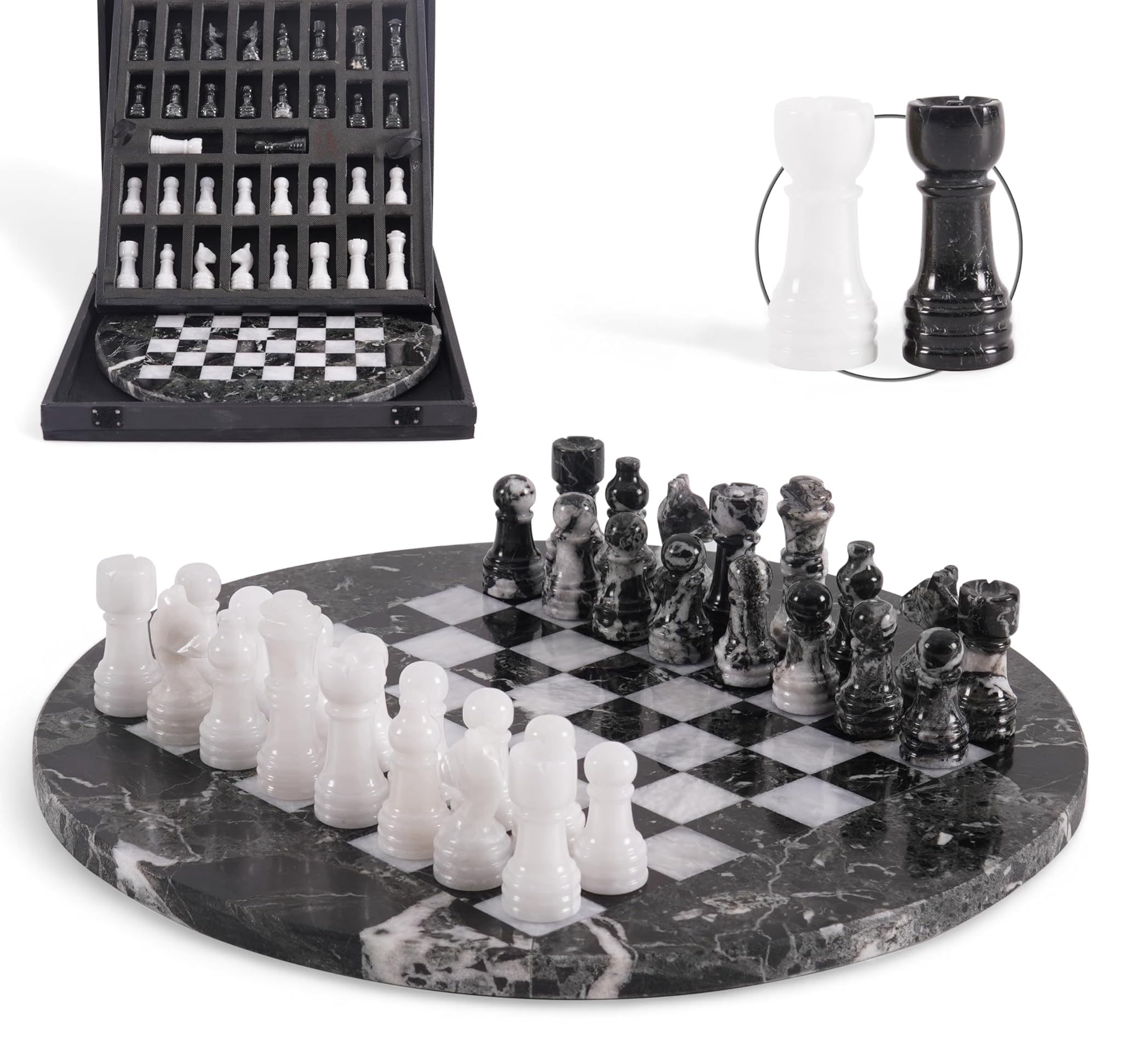 Set di scacchi in marmo per adulti 30,5 cm, Nero Oceanico