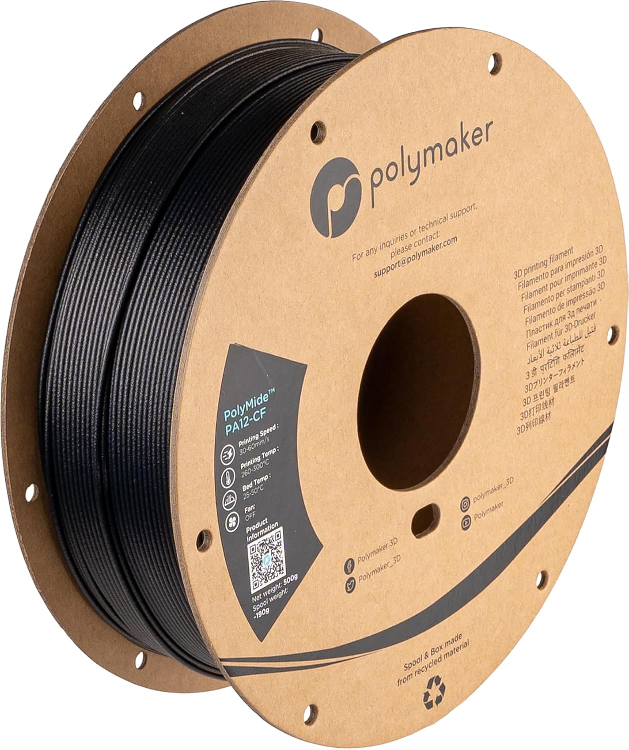Polymaker Polymide PA12-CF Nero - 1,75mm - 500g - immagine 1