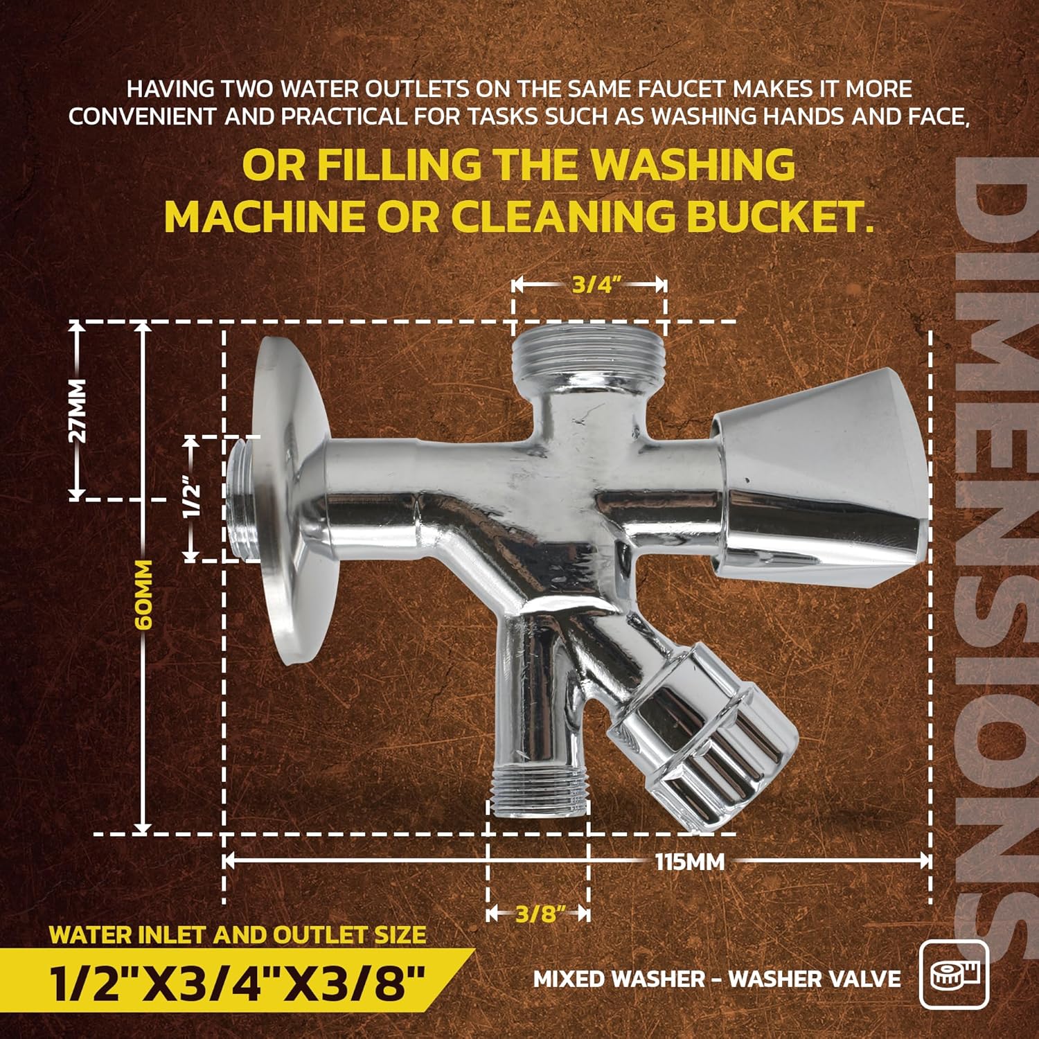 Doja Barcelona Rubinetto Combinato per Lavatrice 1/2" x 3/4" x 3/8" - immagine 7