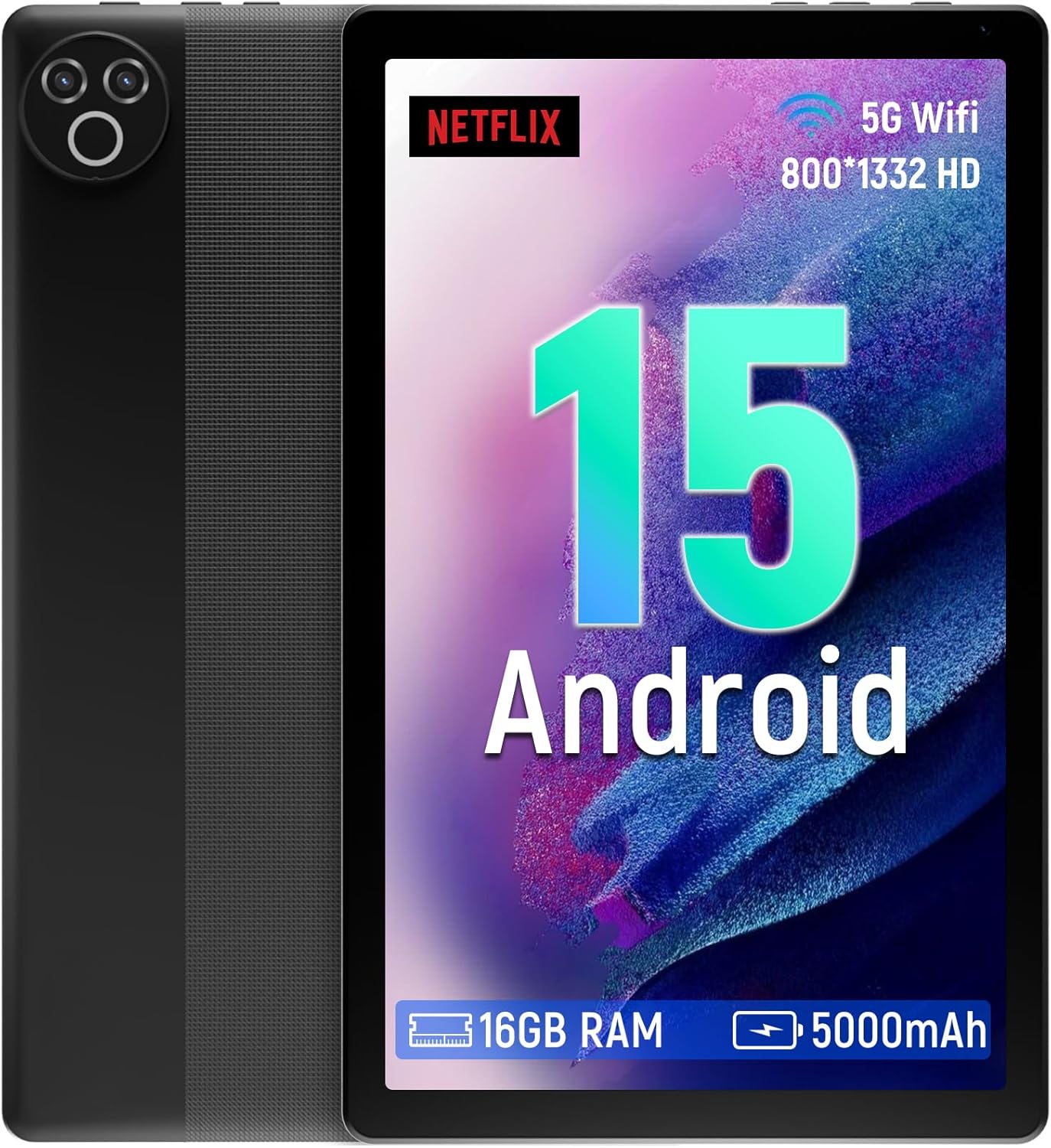 Tablet 10.1 pollici Android 15, 16GB RAM, Nero - immagine 1