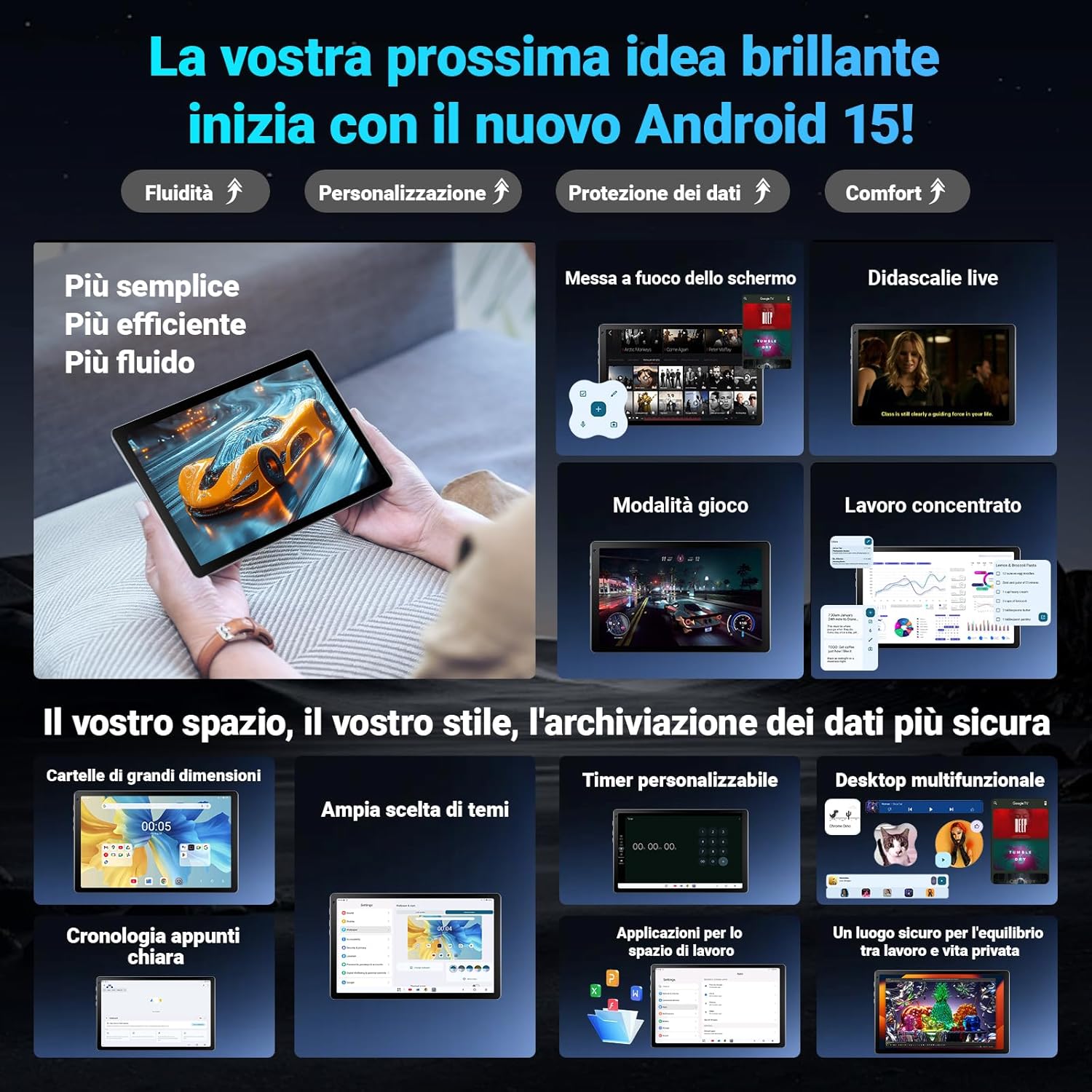 Tablet 10.1 pollici Android 15, 16GB RAM, Nero - immagine 5