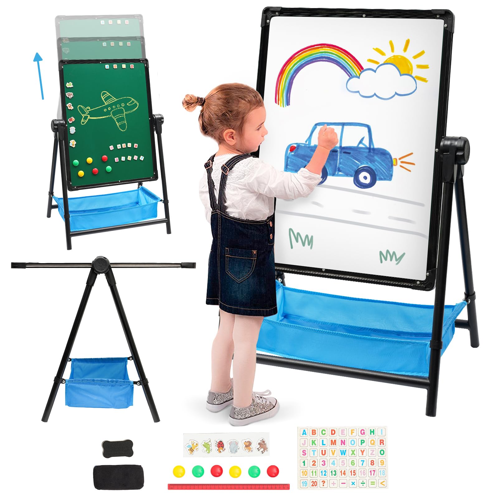 Lavagna per Bambini Pieghevole Bianca e Nera