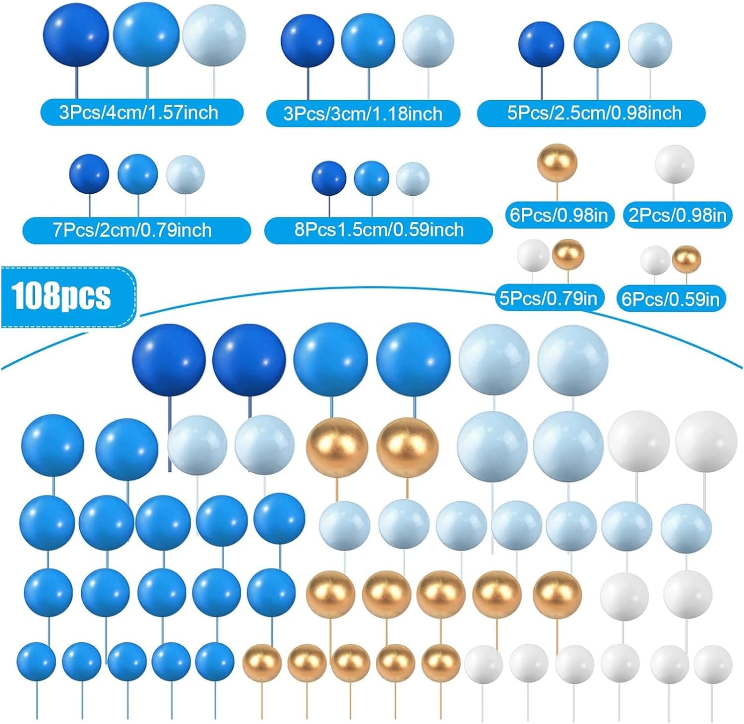 108 Pcs Decorazioni per Torte a Palline - immagine 2