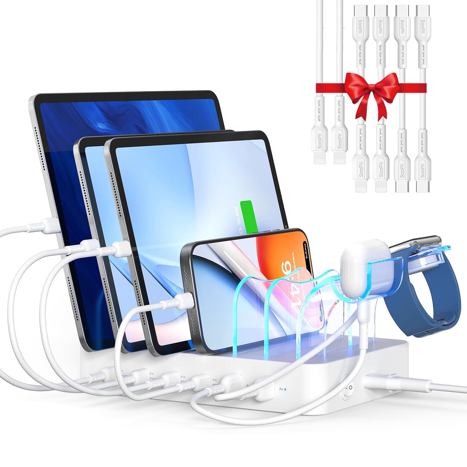 Soopii 90W Stazione di Ricarica USB 6 Porte, Bianco