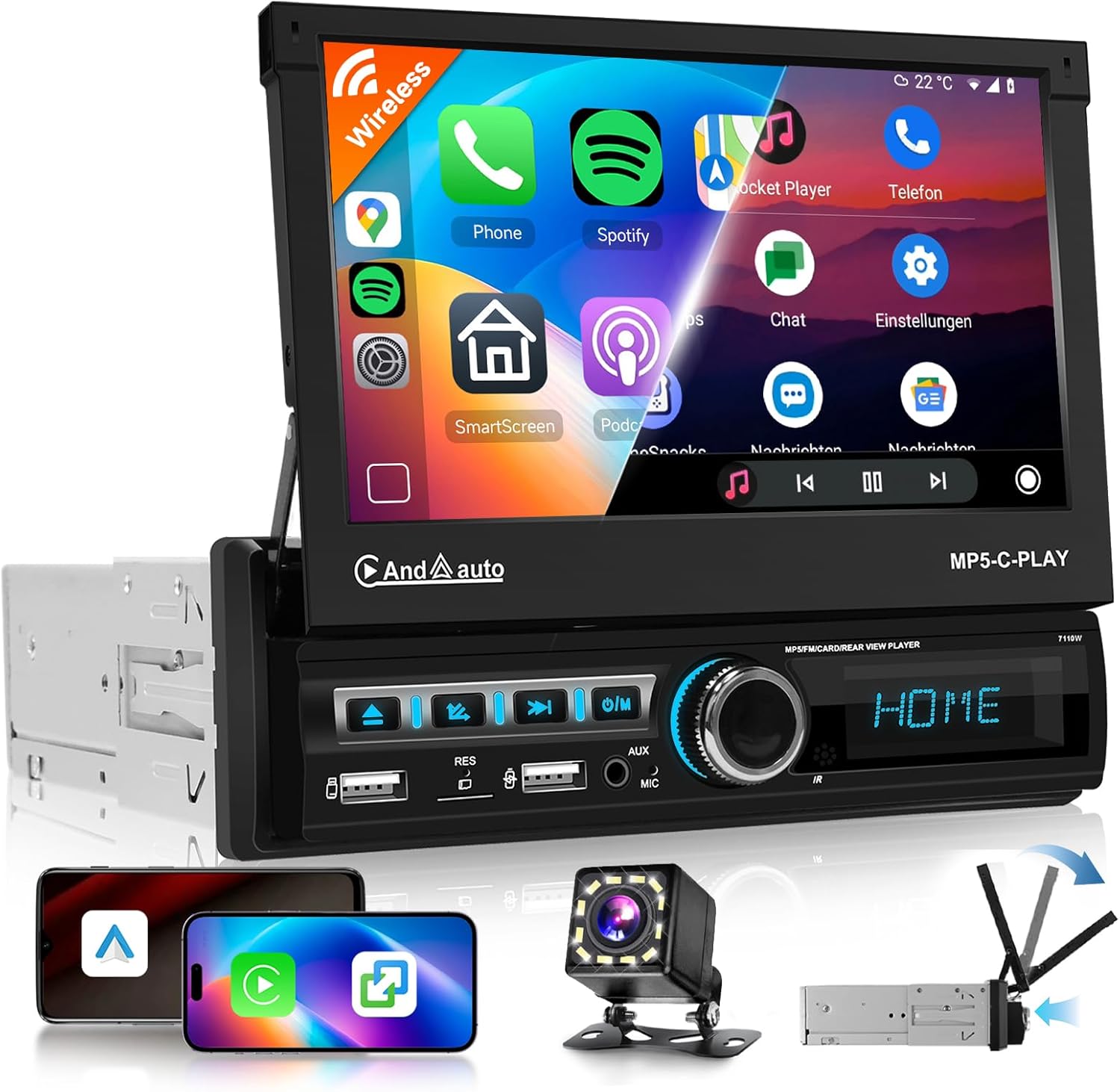 Autoradio 1 DIN CarPlay Android Auto Wireless 7" - immagine 1