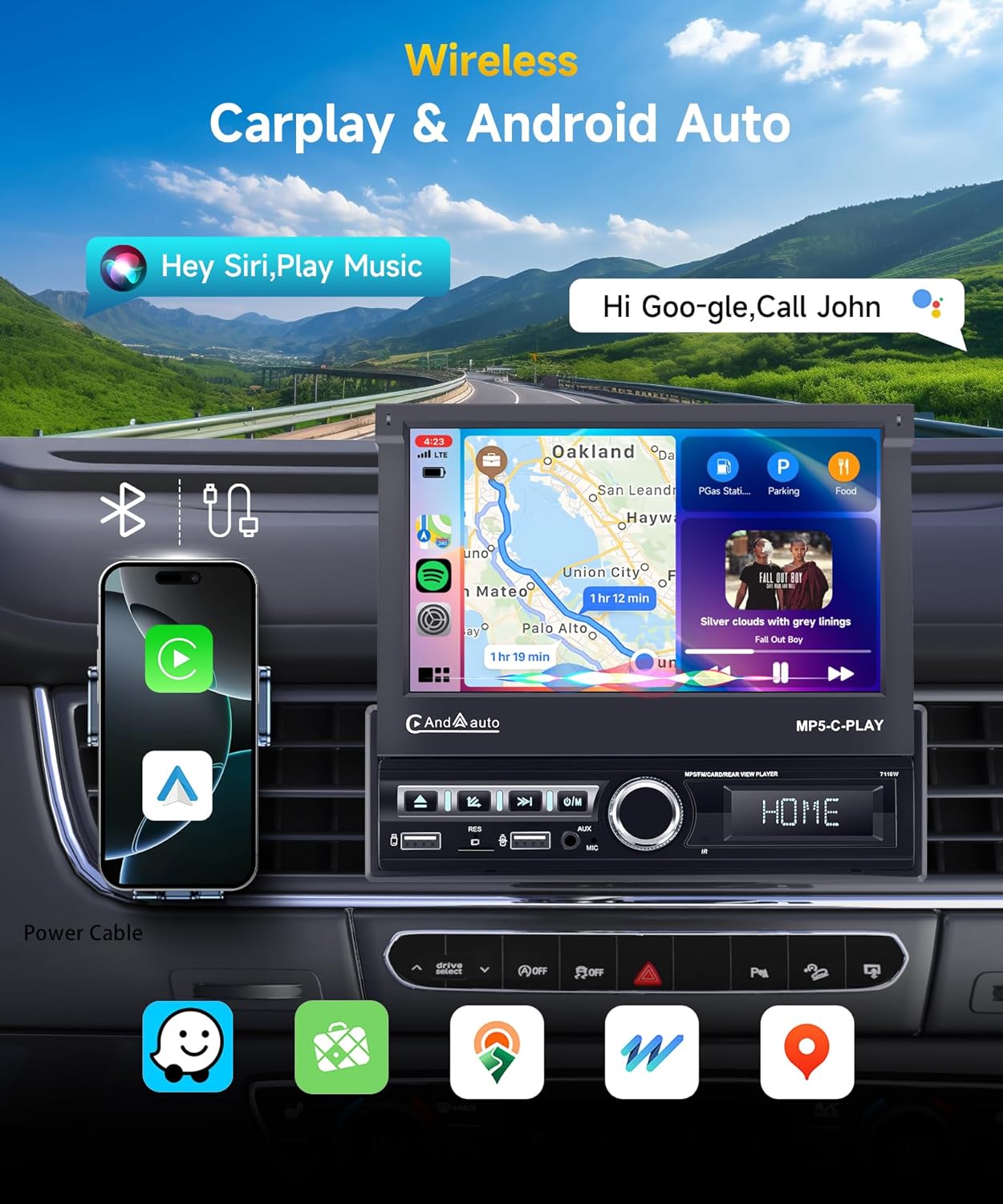 Autoradio 1 DIN CarPlay Android Auto Wireless 7" - immagine 2