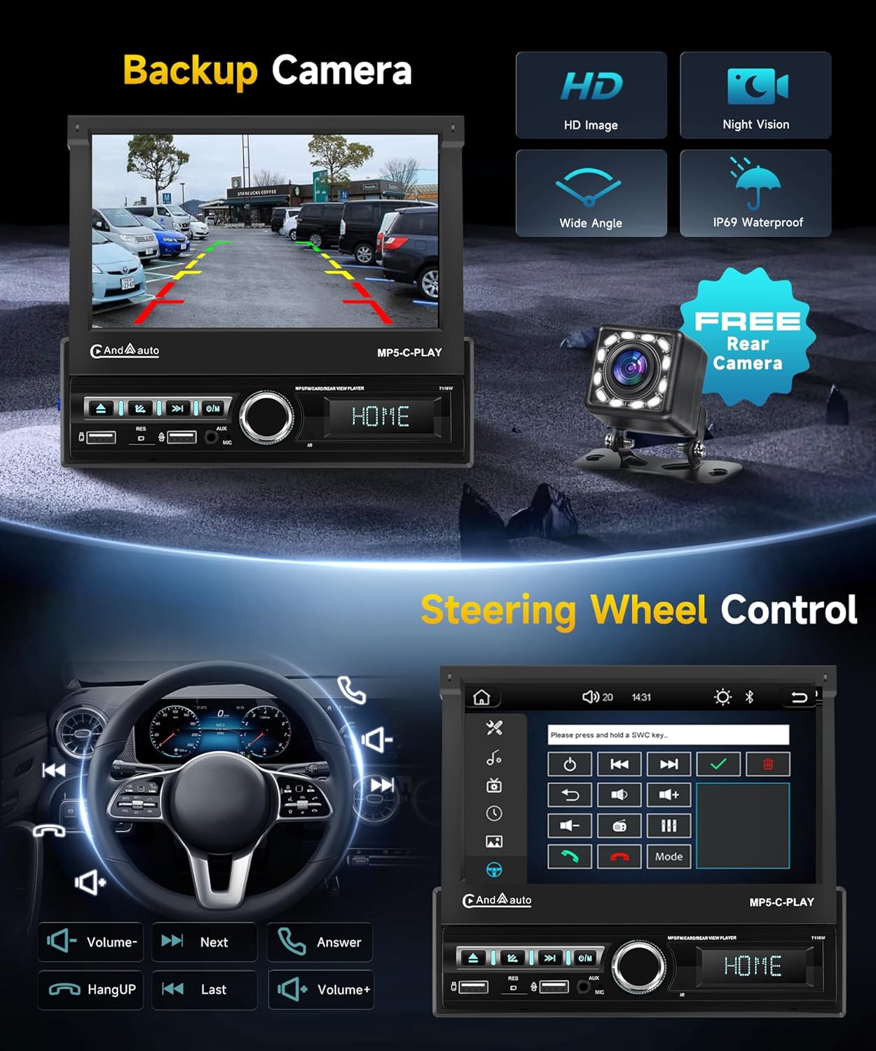 Autoradio 1 DIN CarPlay Android Auto Wireless 7" - immagine 5