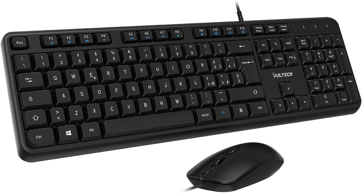 Vultech KM-811 Kit Tastiera e Mouse USB, Nero - immagine 1