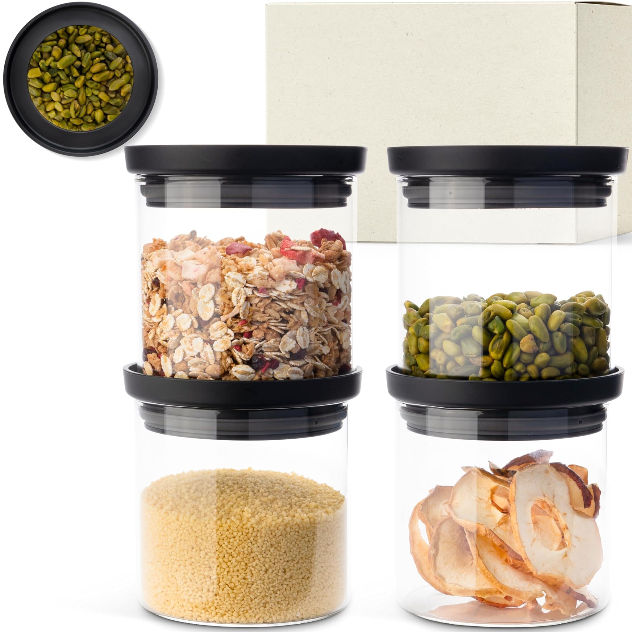 Kivy Barattoli Vetro Ermetici di Qualità [4x 500ml]