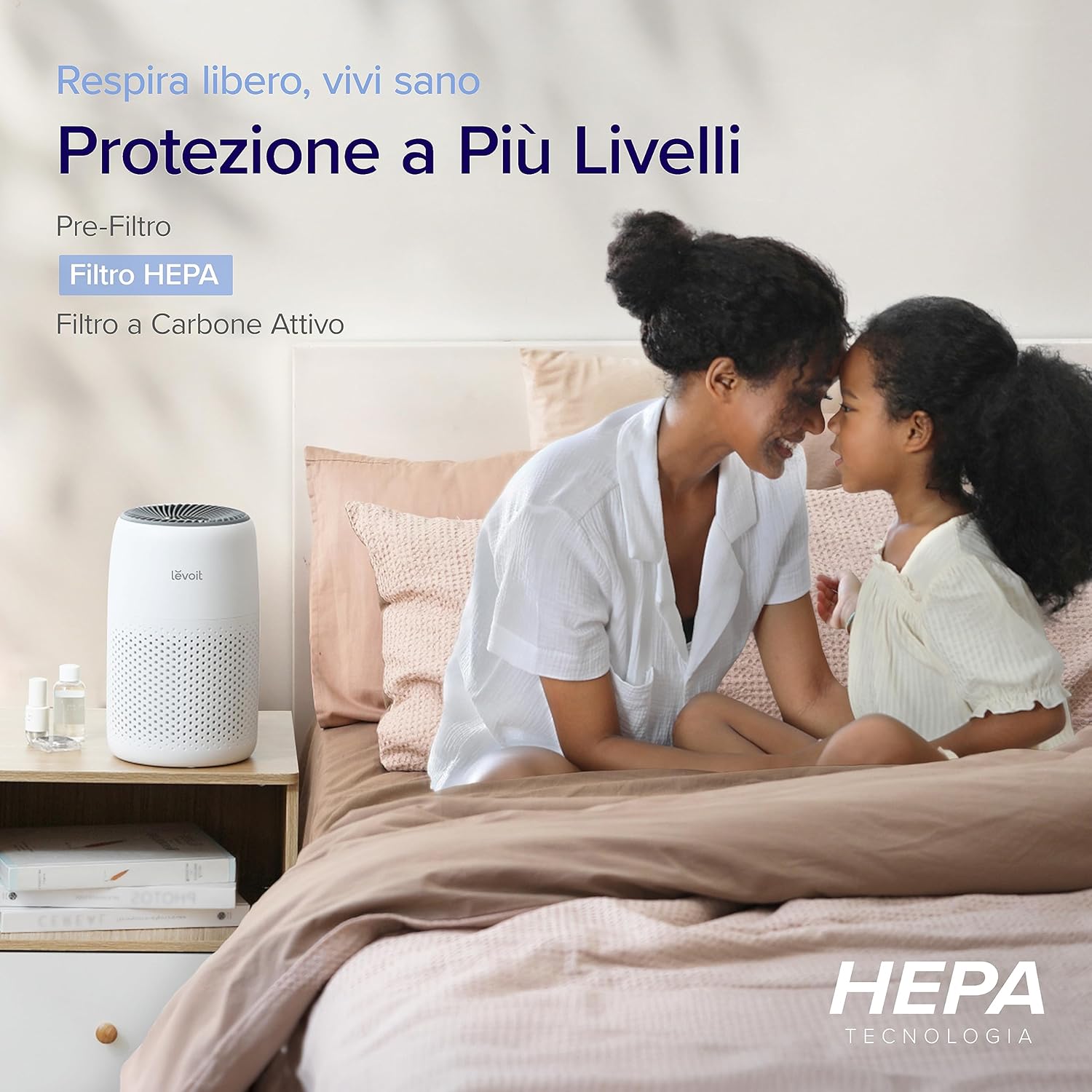 Levoit Purificatore d'Aria con Filtro HEPA, Bianco - immagine 2