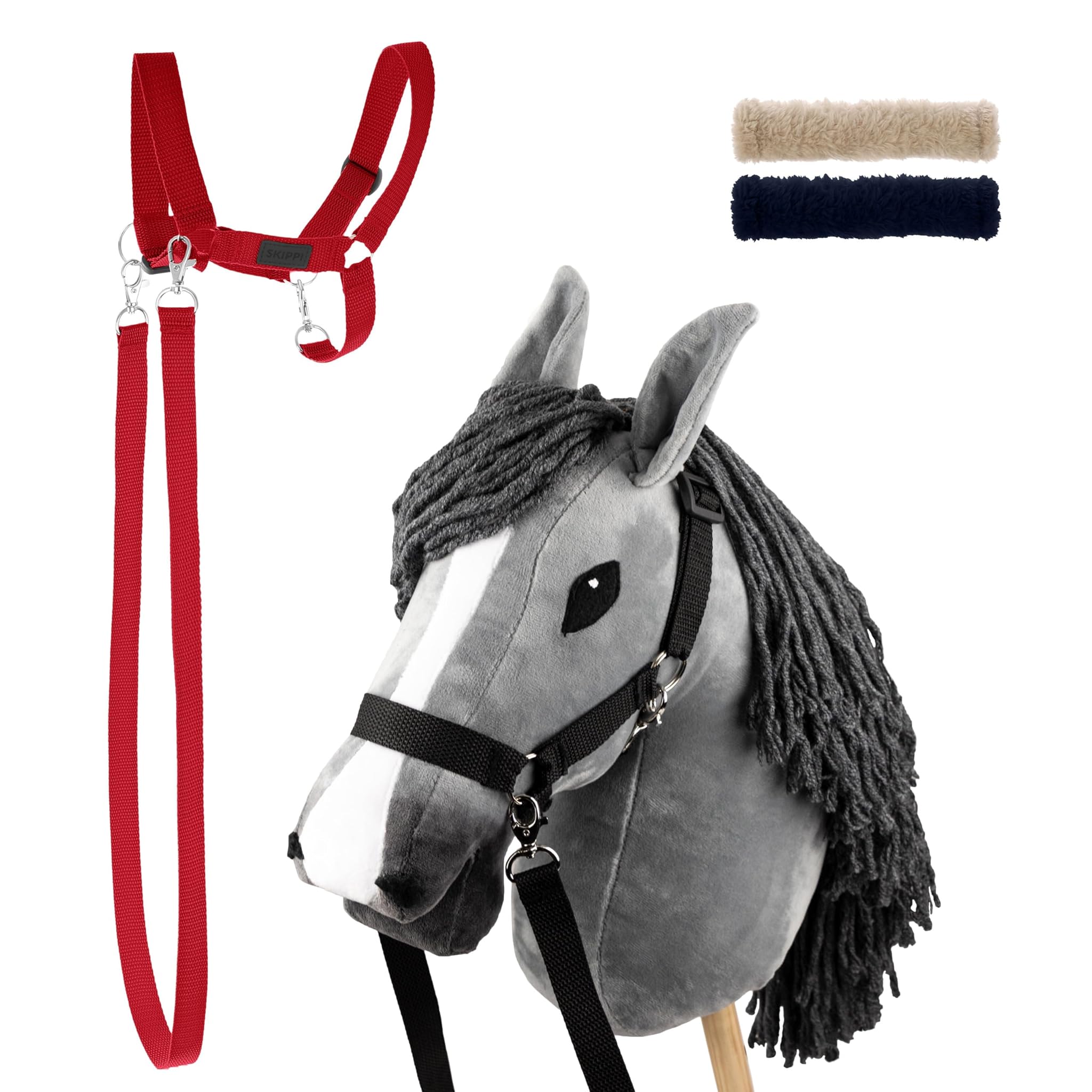 SKIPPI Set Hobby Horse Grigio con Cavezza Rossa