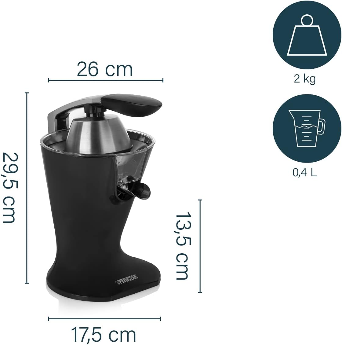 Princess Spremi Agrumi a Leva 300W, Nero Opaco - immagine 5