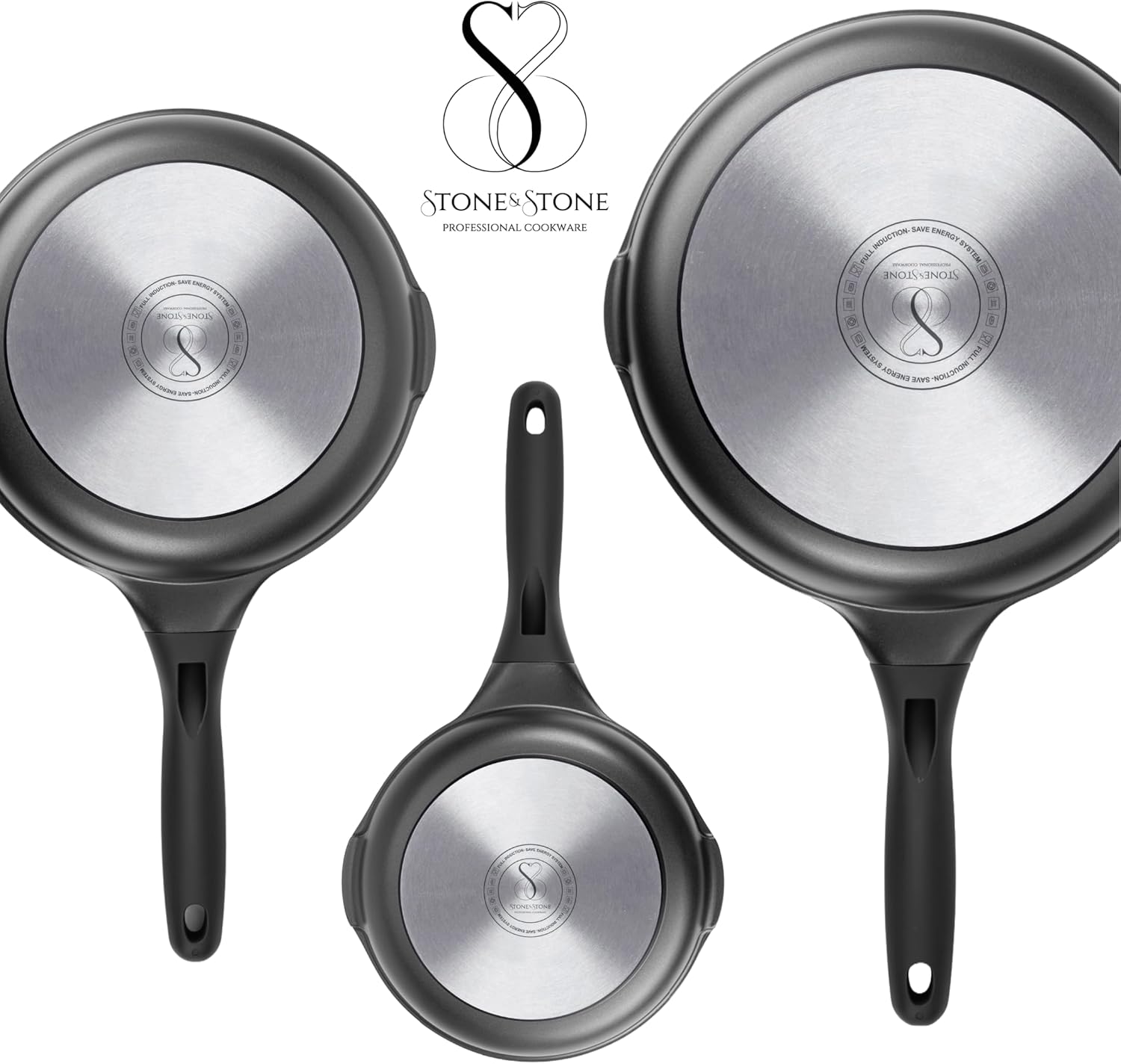 Stone&stone Set 3 Padelle Antiaderenti Induzione Gas - immagine 3