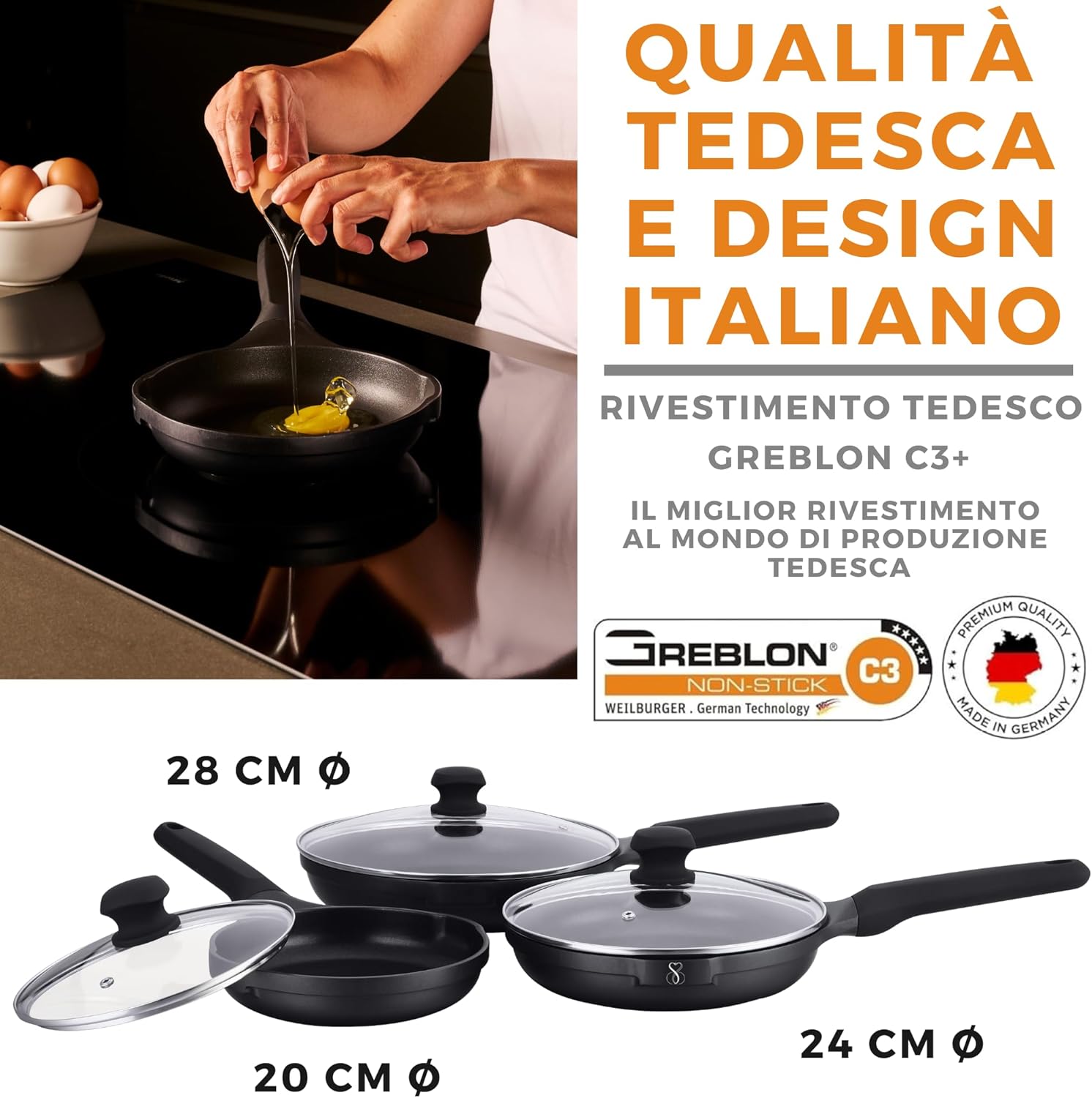 Stone&stone Set 3 Padelle Antiaderenti Induzione Gas - immagine 6