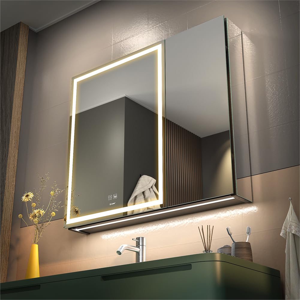 Ganpe Armadietto da Bagno con Specchio LED 70x75cm