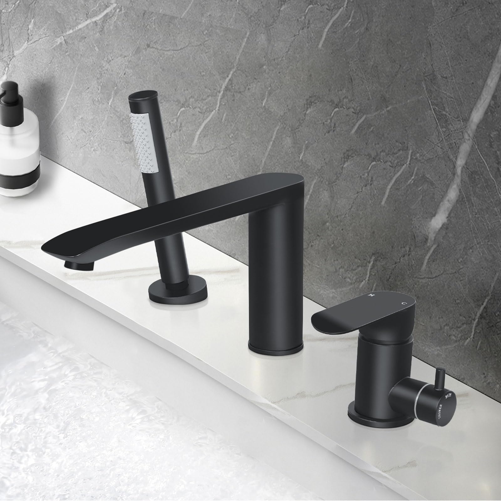 Phasat Rubinetto per Vasca da Bagno 3 Fori, Nero Opaco