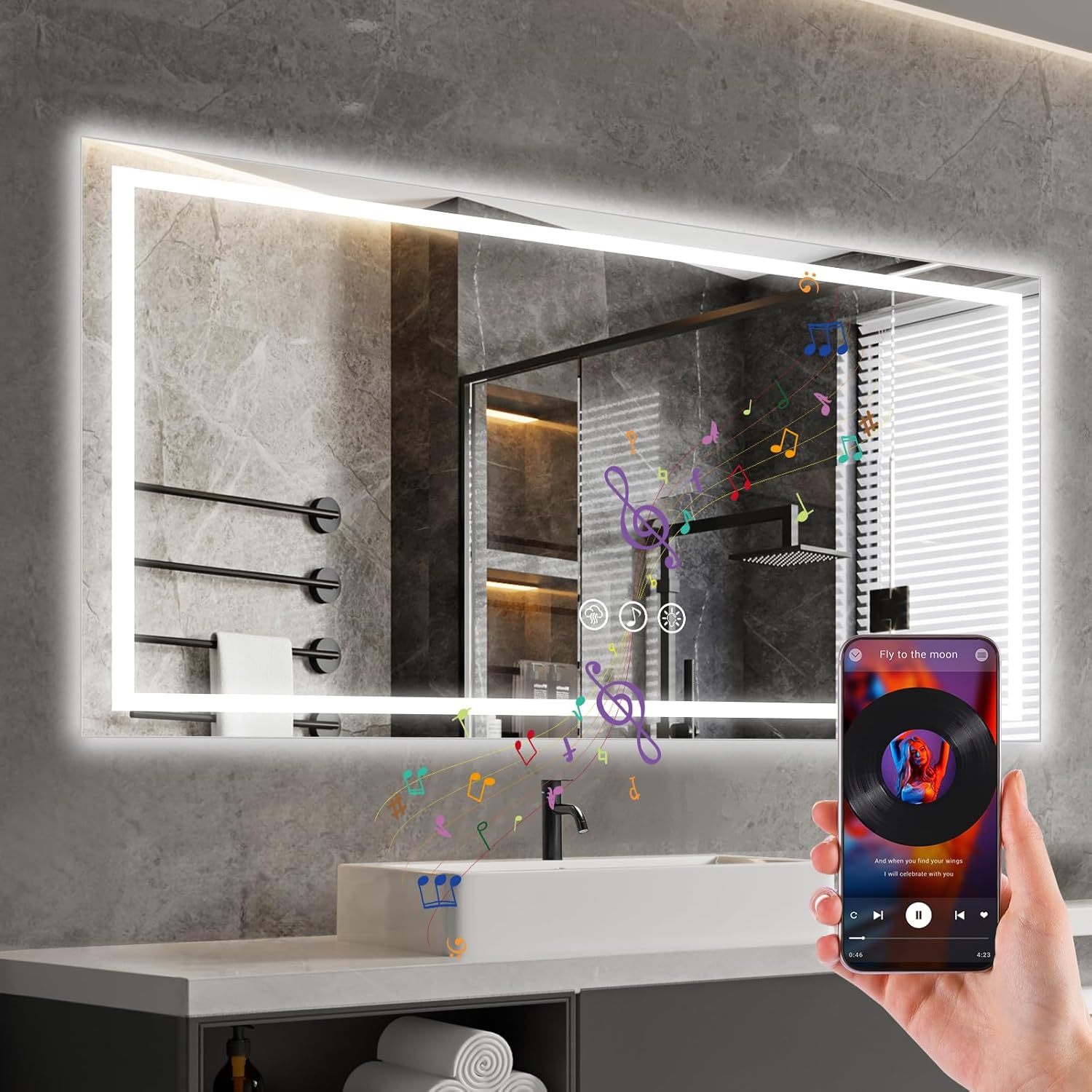 Specchio Bagno Bluetooth 60x100cm con Luce - immagine 1
