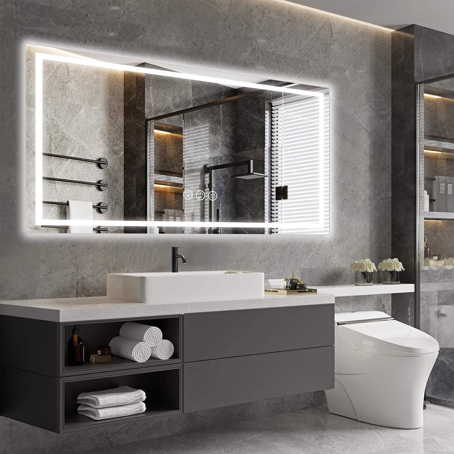 Specchio Bagno Bluetooth 60x100cm con Luce - immagine 2