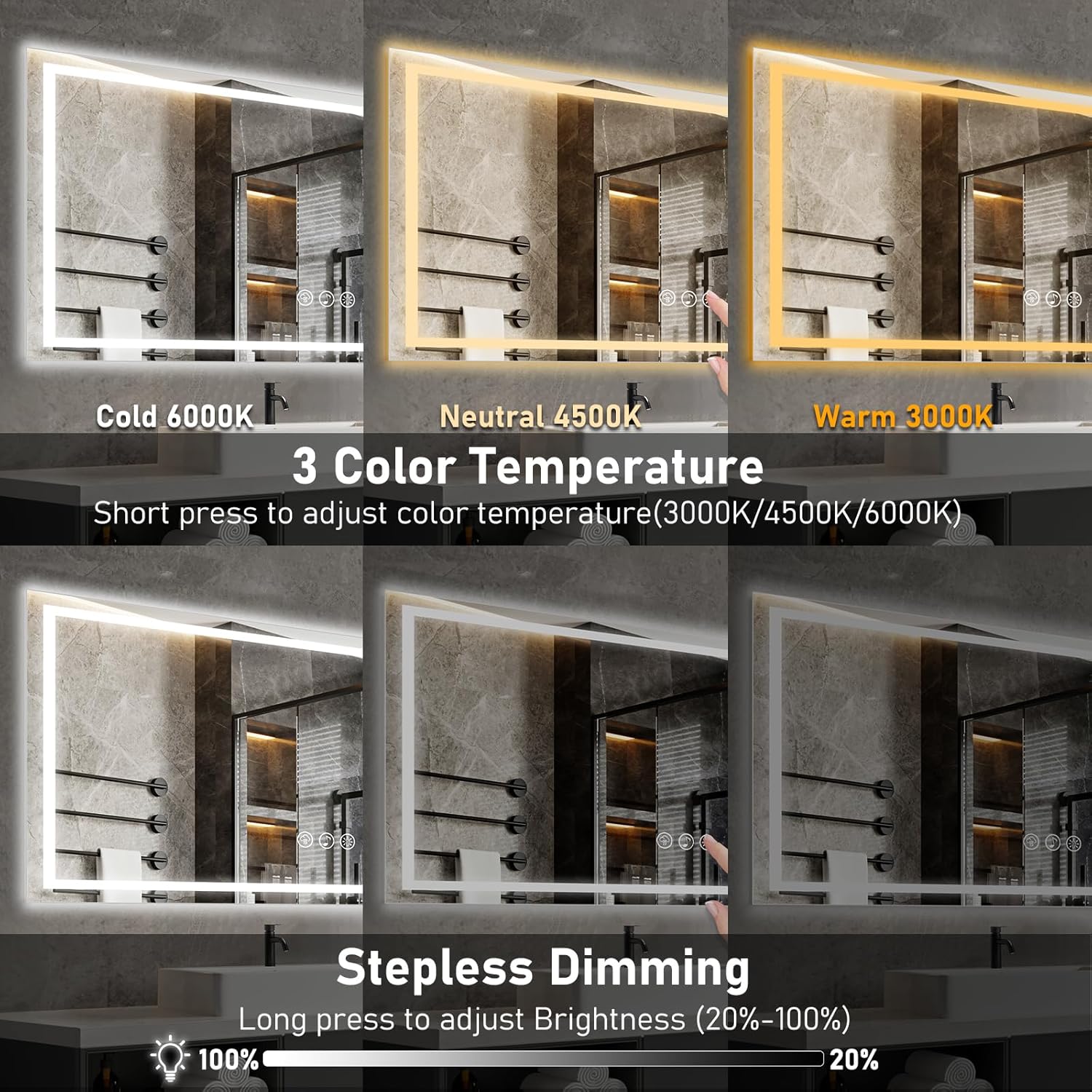 Specchio Bagno Bluetooth 60x100cm con Luce - immagine 4