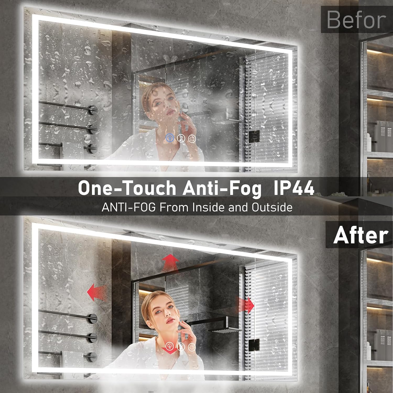 Specchio Bagno Bluetooth 60x100cm con Luce - immagine 5