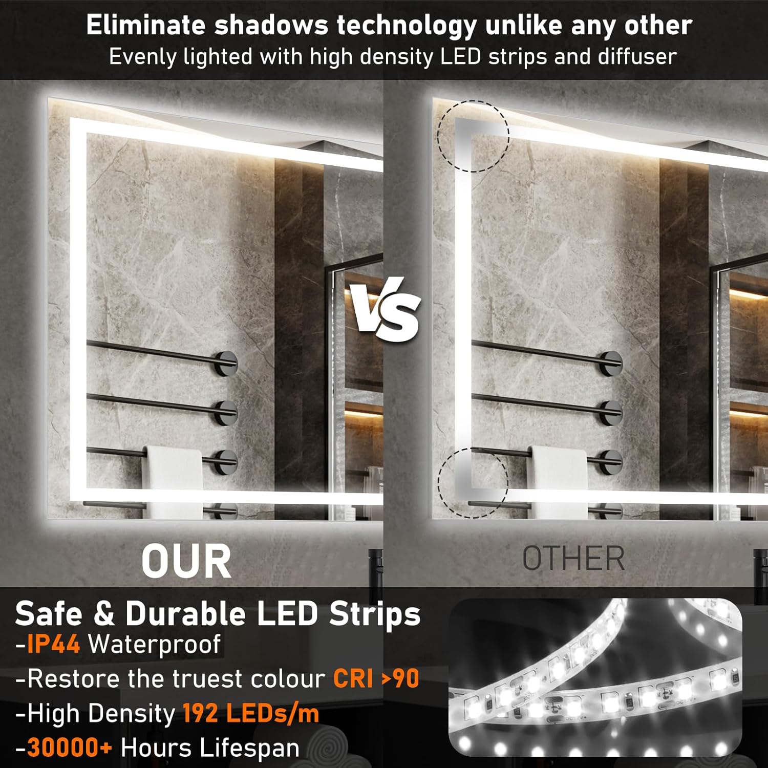 Specchio Bagno Bluetooth 60x100cm con Luce - immagine 6