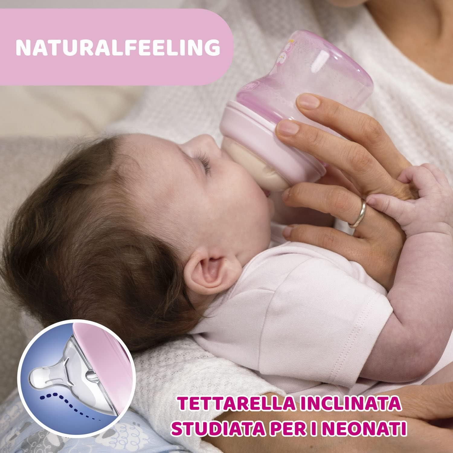 Chicco Natural Feeling Biberon Anticolica 250ml, Rosa - immagine 2