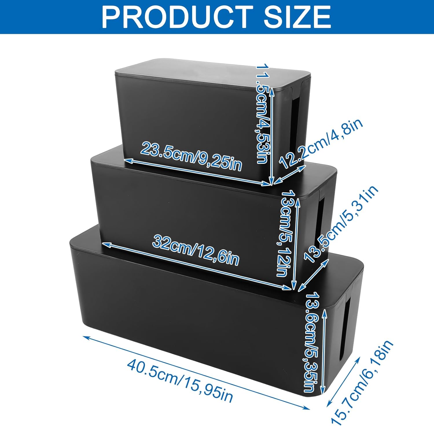 3 Scatole Organizer per Cavi, Nero - immagine 2