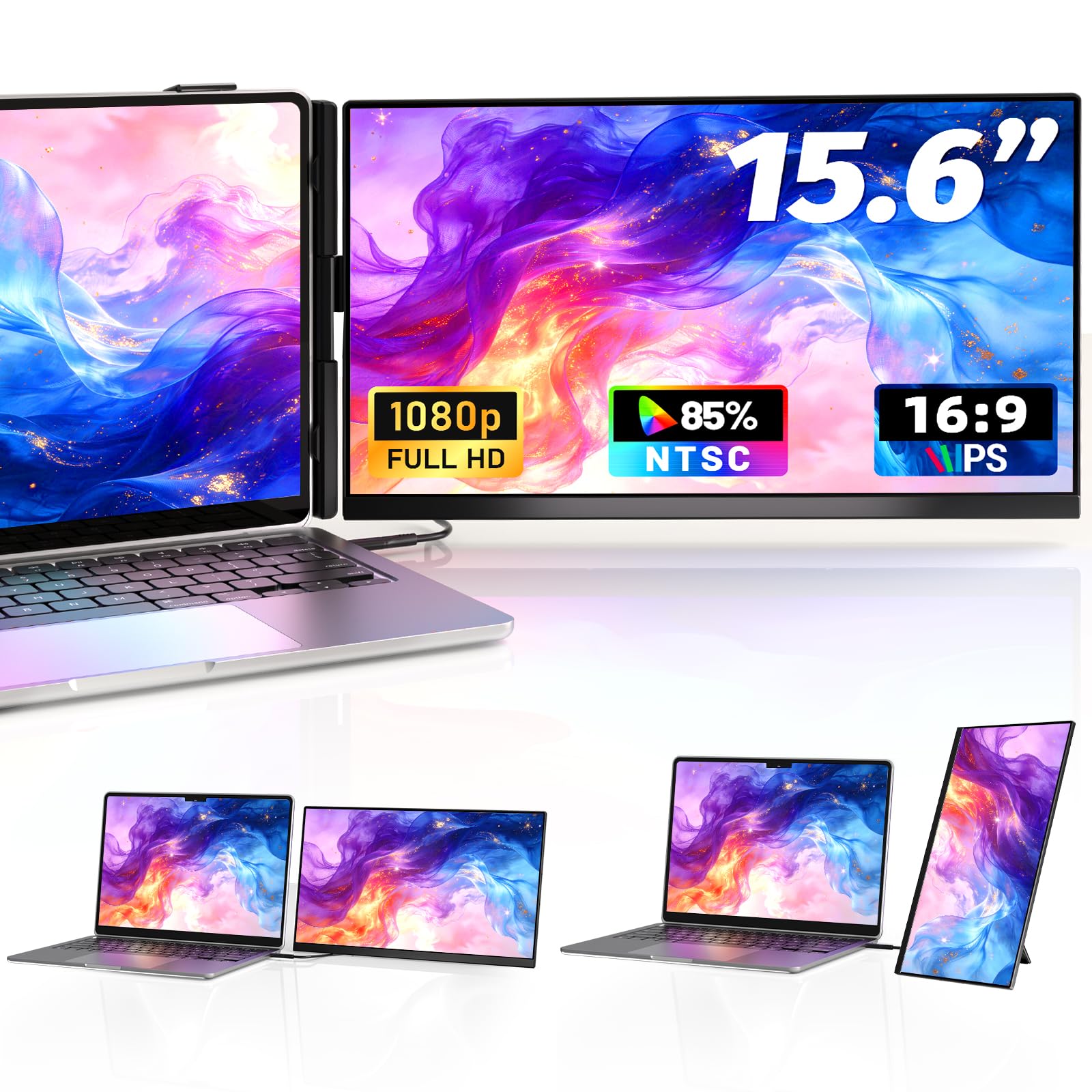 Monitor Portatile Doppio Schermo 15,6" FHD 1080P IPS