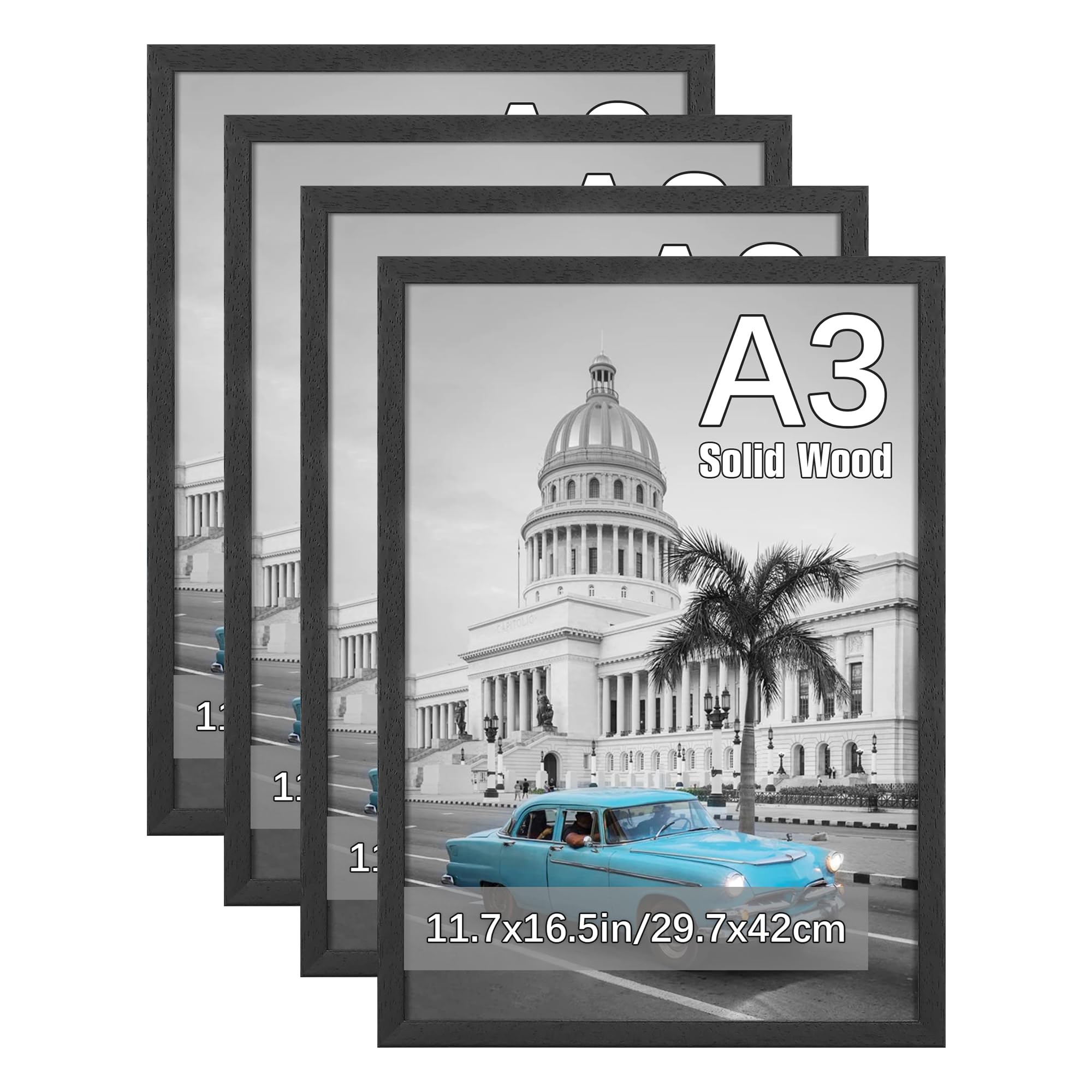 Veelot Cornice Fotografica A3 in Legno Massiccio (4 pz), Nero
