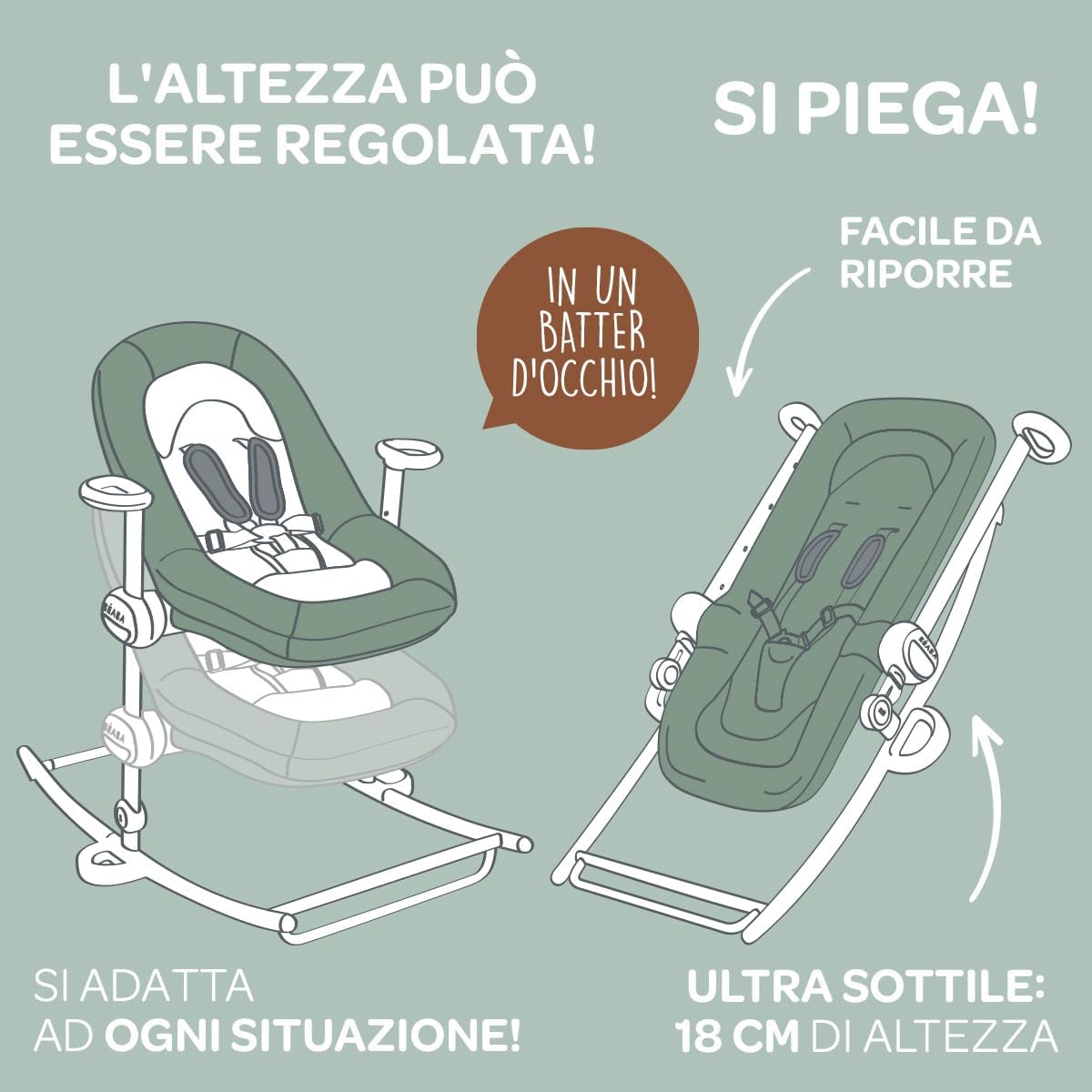 Béaba Sdraietta Up&Down Plus 4 altezze, Salvia - immagine 5