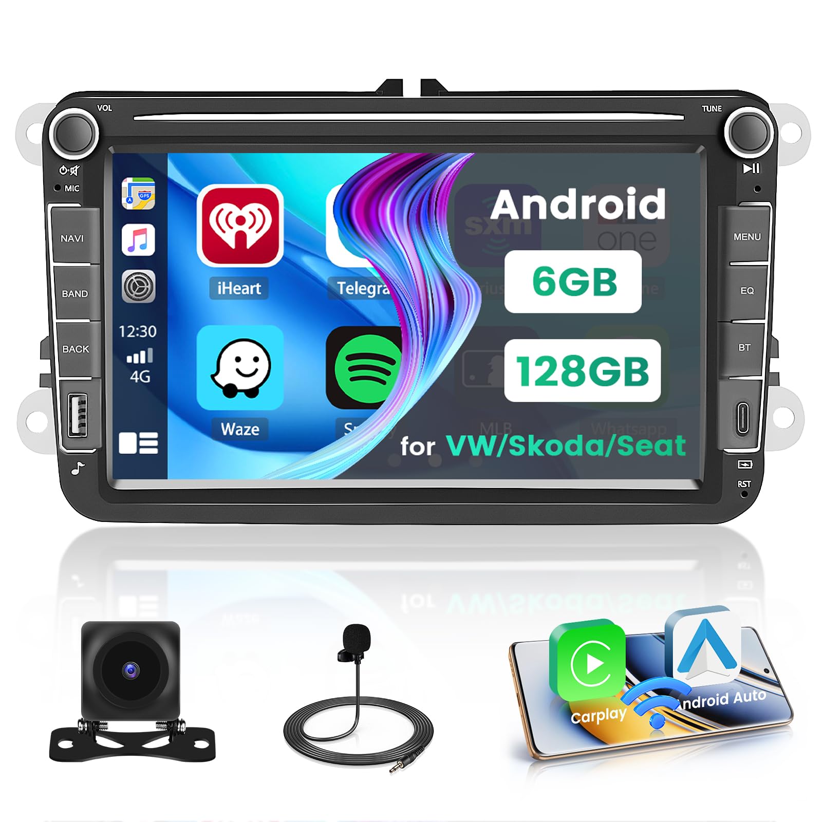 Hikity Android 15 Autoradio 8" Touch Screen per VW Golf 5/6