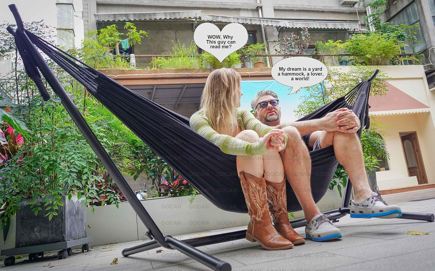 Amaca da Esterno per 2 Persone 220x150cm, Nera - immagine 2