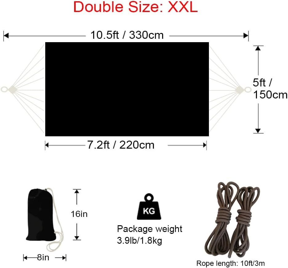 Amaca da Esterno per 2 Persone 220x150cm, Nera - immagine 4