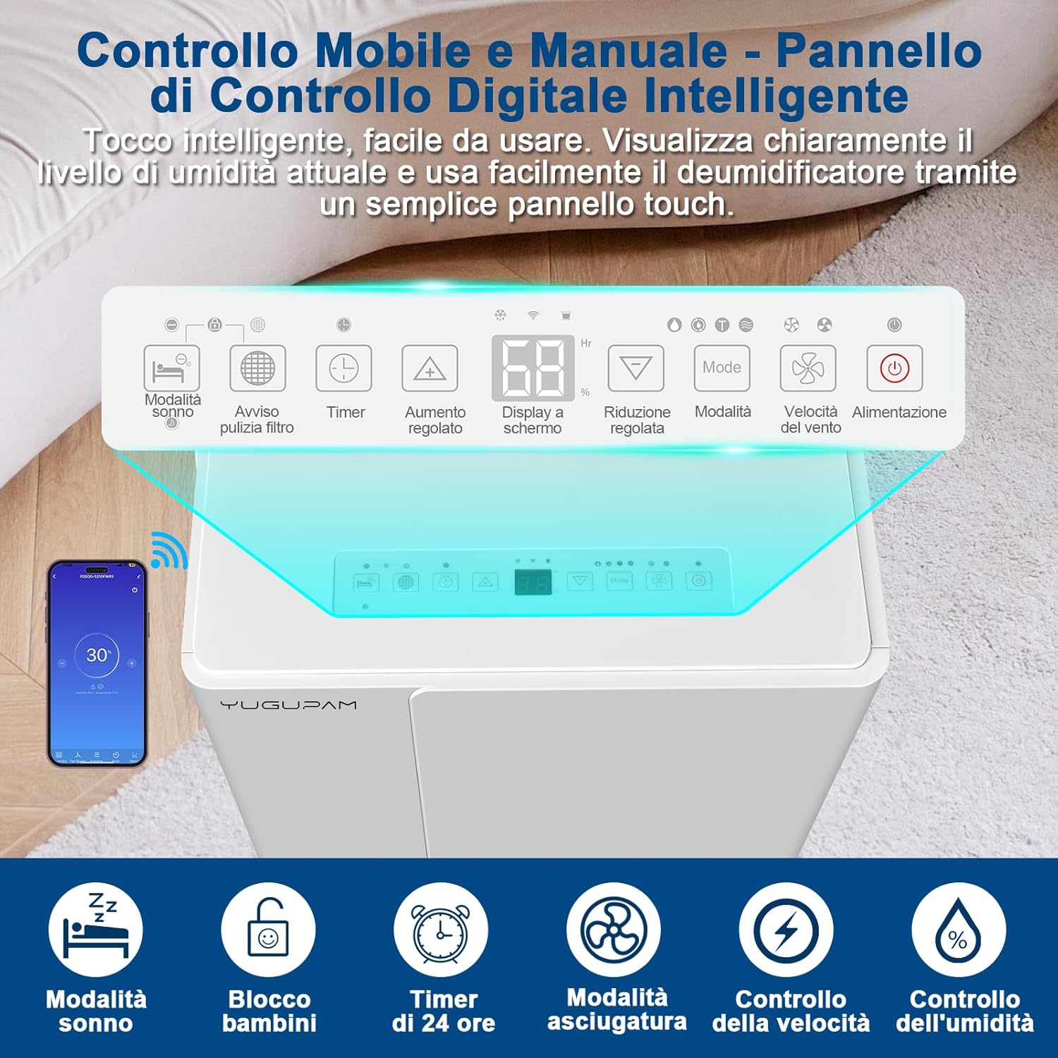 Deumidificatore Casa 30L/24h con App e Wi-Fi - immagine 2