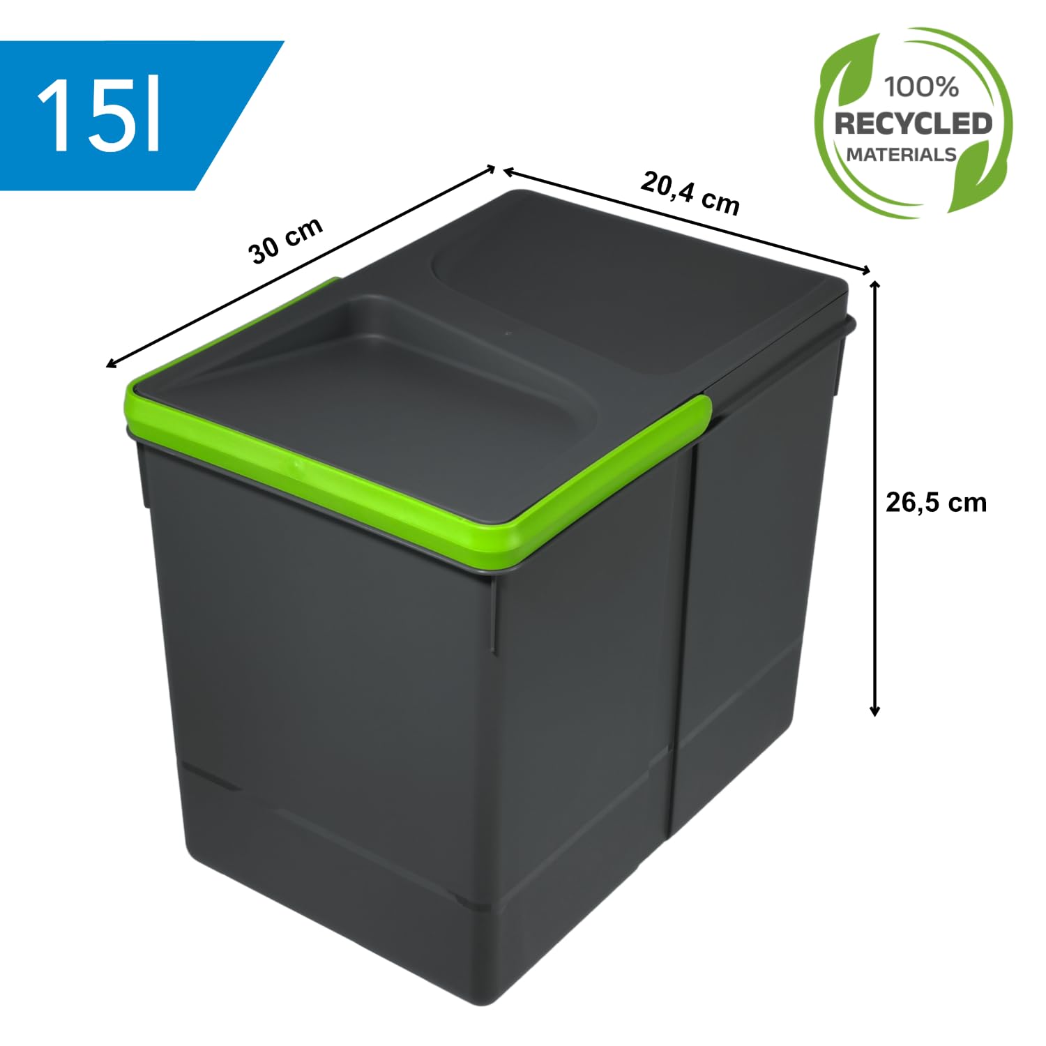 Wuitoki Pattumiera Sottolavello 15L Set 3, Antracite - immagine 2