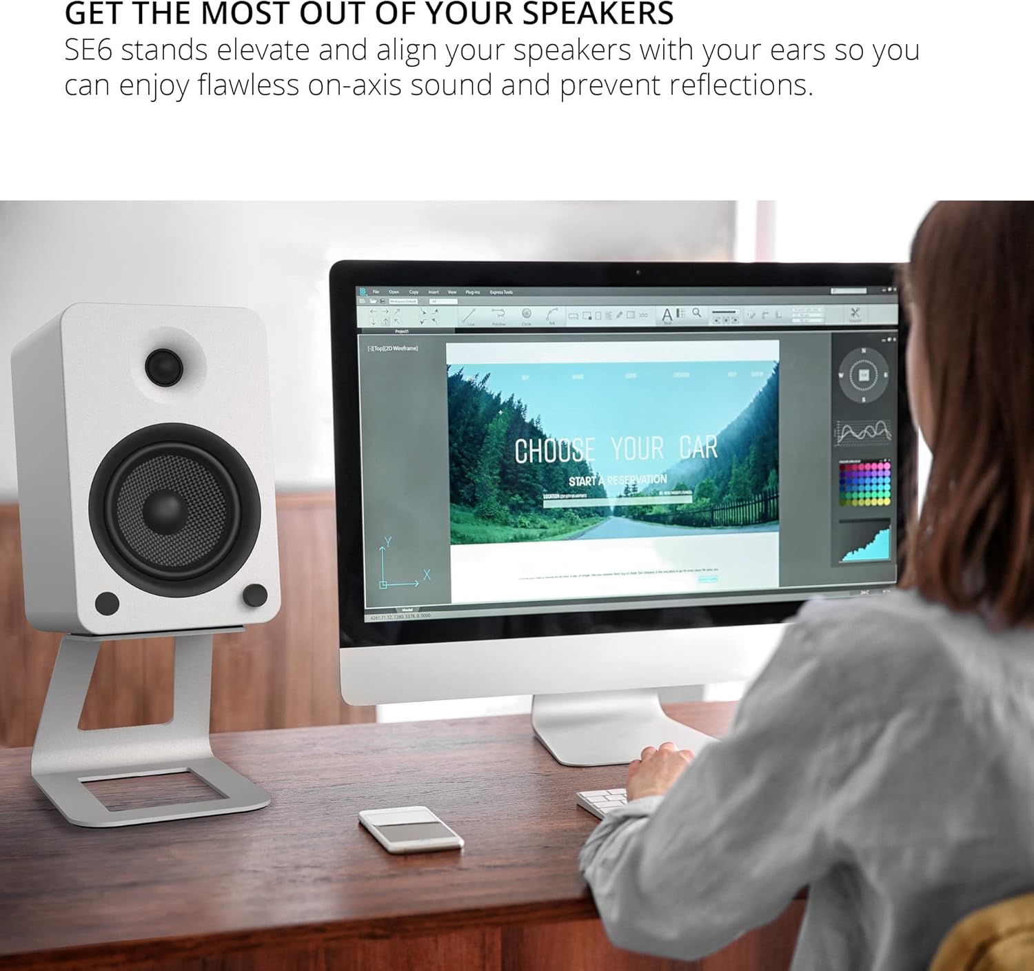 Kanto SE6W Supporti da Scrivania per Speaker, Bianco - immagine 6